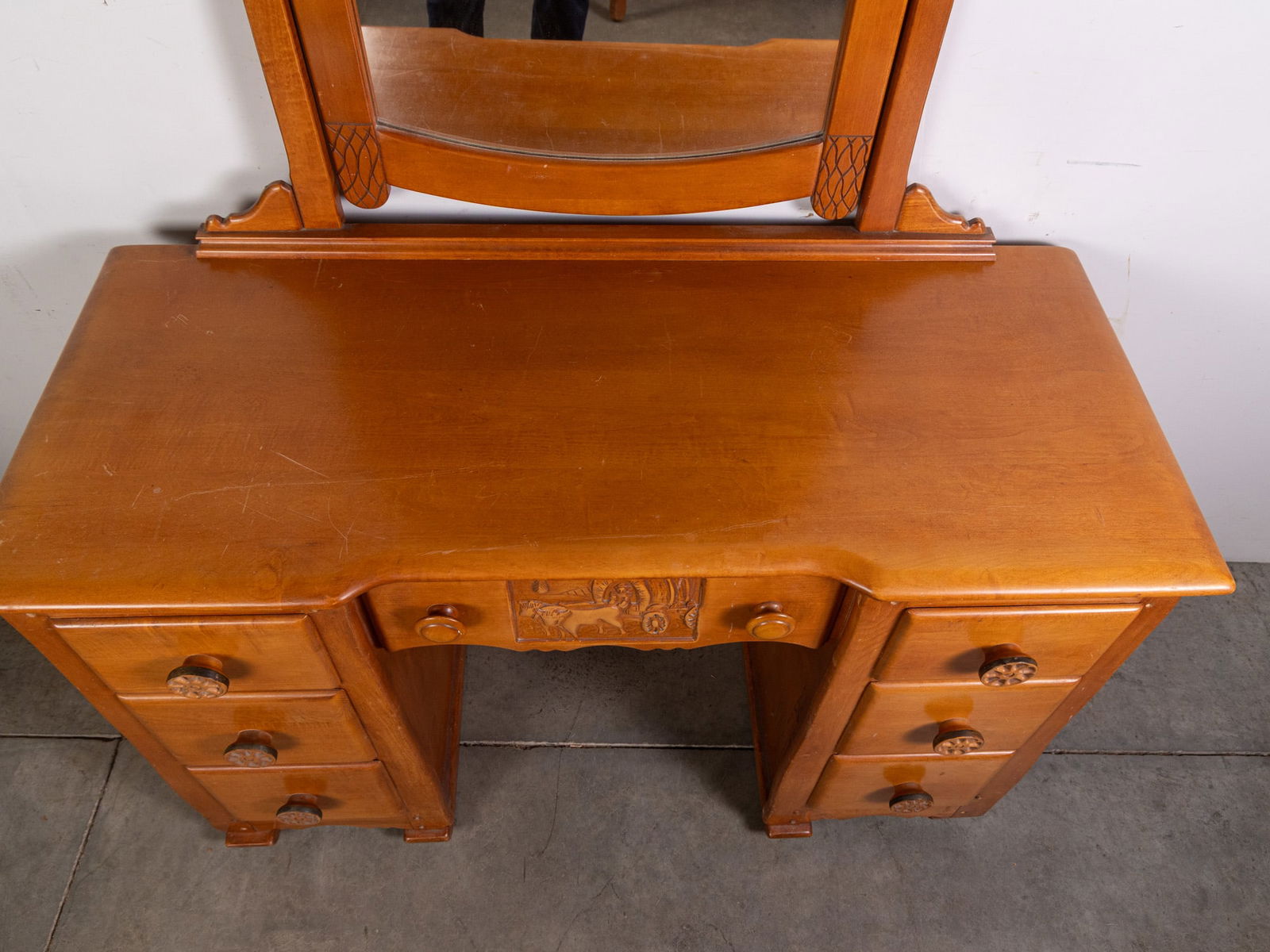 Vintage Solid Maple Virginia House Conestoga Wagon Vanity Desk & Chair - 8