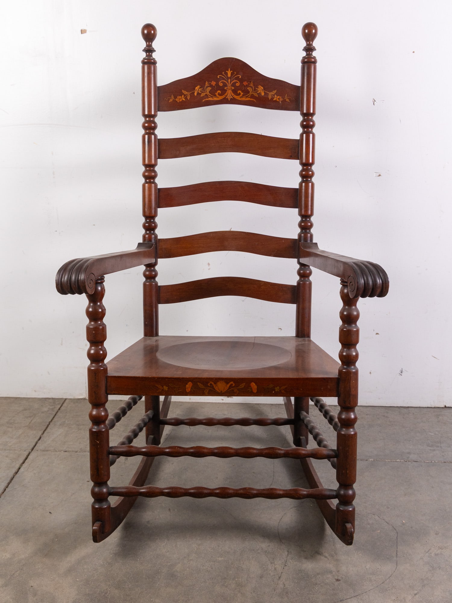Antique Early Hand Carved Rocker w/ Intricate Wood Inlaid Detailing (1 of 8)