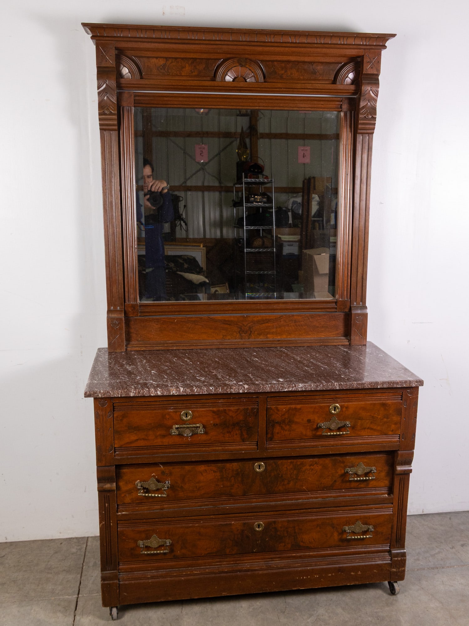 Antique Eastlake Marble Top Chest w/ Mirror (1 of 10)