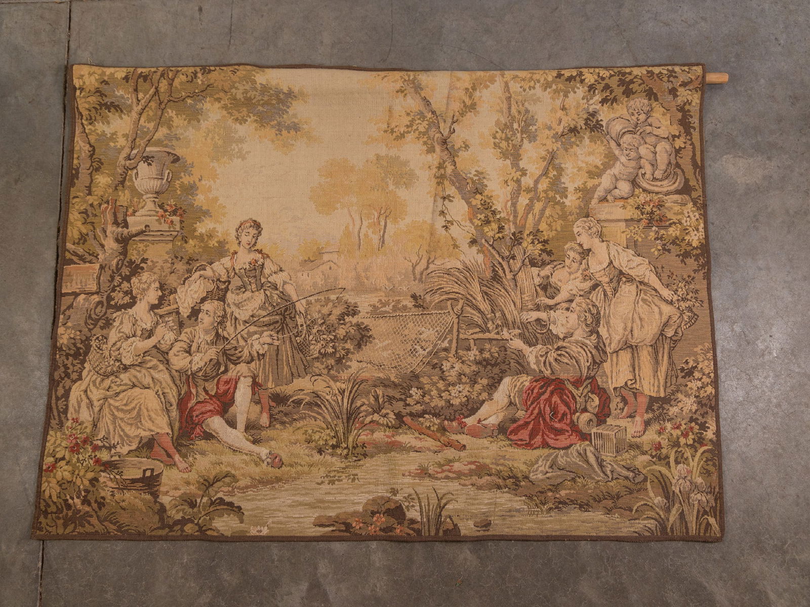 Large Antique French Pictorial Tapestry of Romantic Scene (1 of 4)