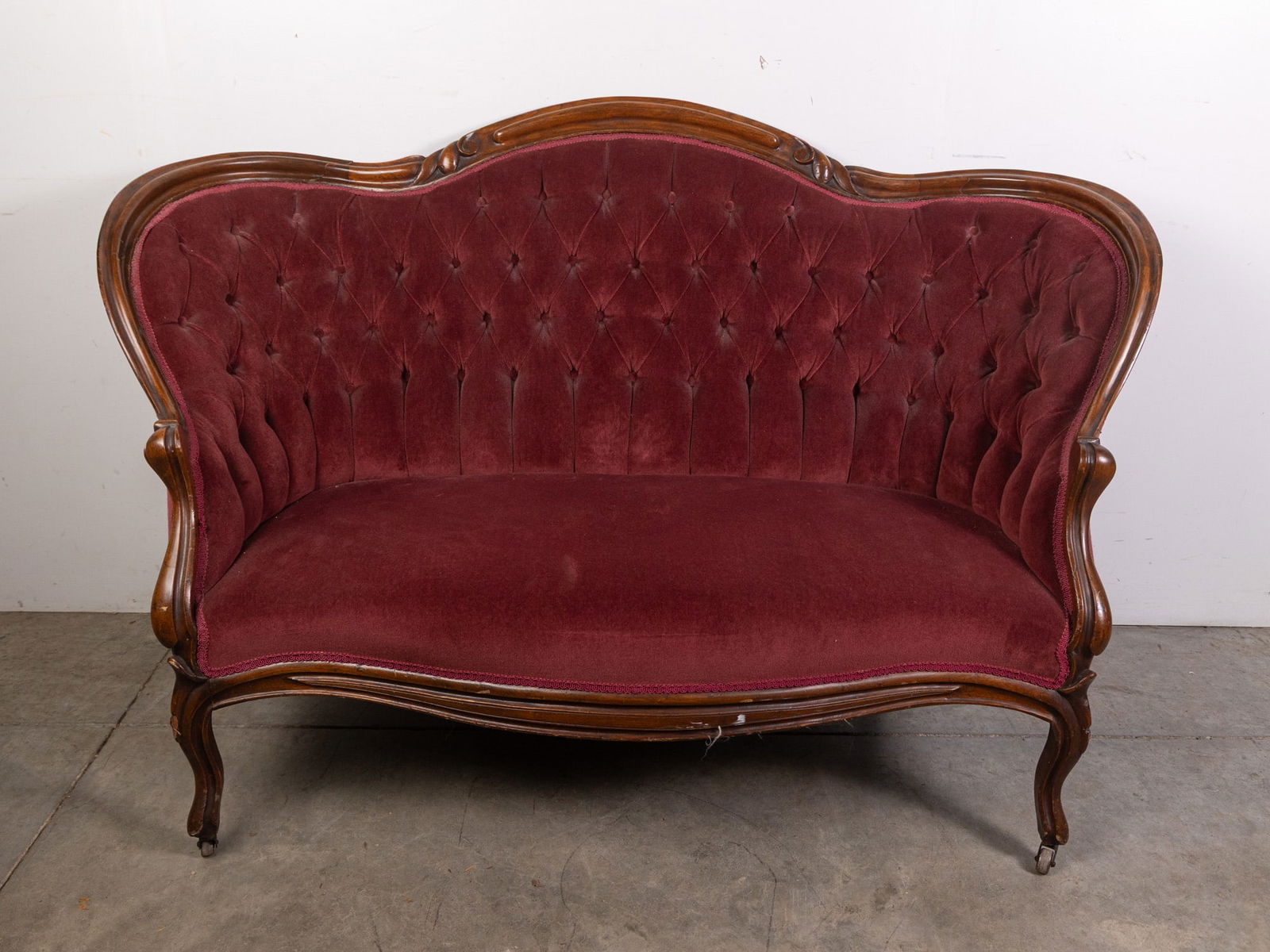 Antique Victorian Hand-Carved Tufted Loveseat (1 of 5)
