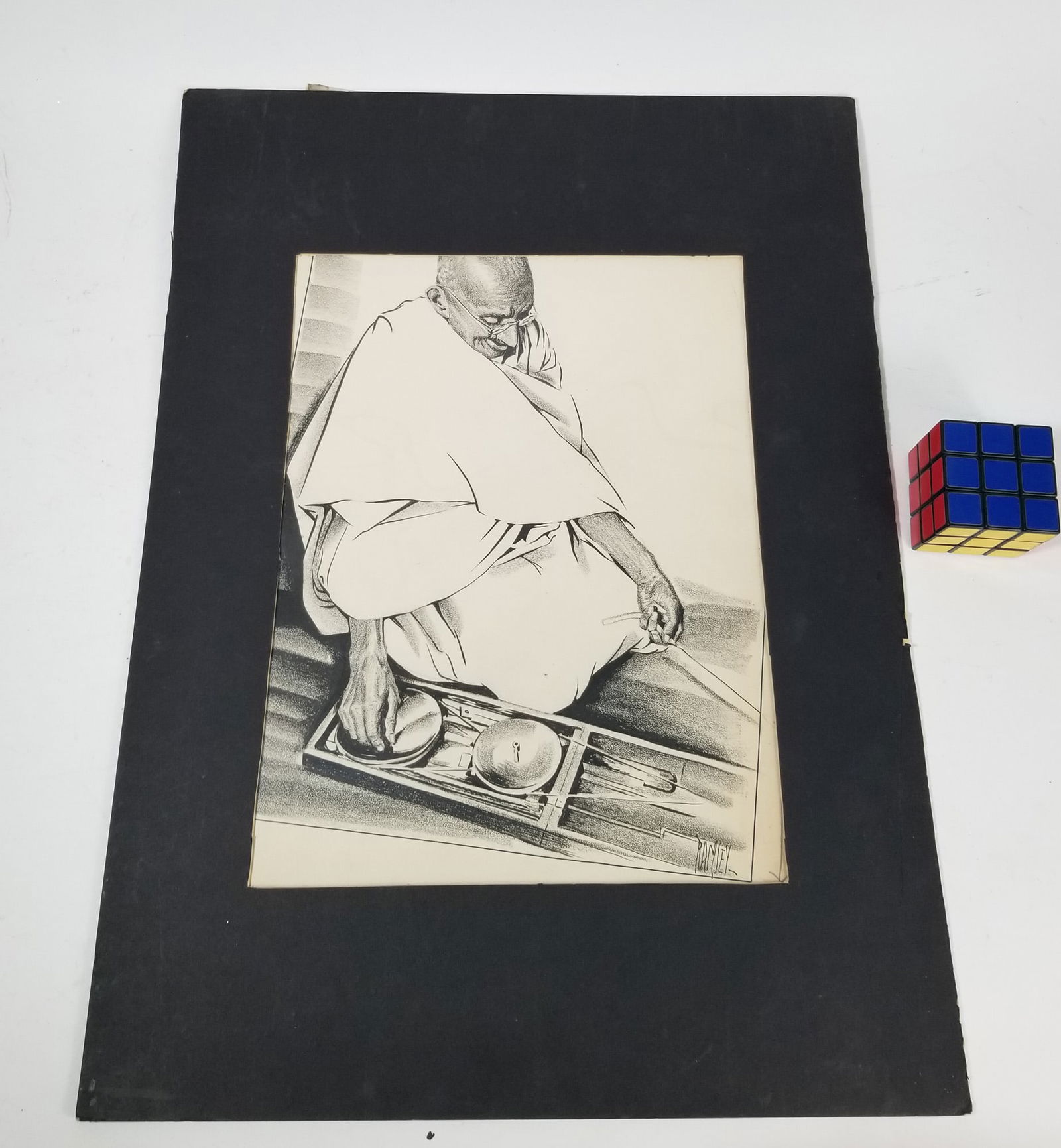 Original Artwork of Mahatma Gandhi Signed "Ramsey" - 2