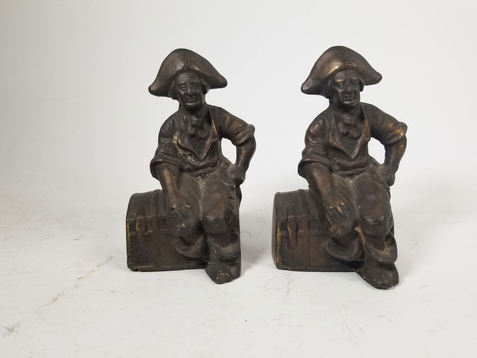 Pair of Cast Iron Pirate with Treasure Chest Bookends (1 of 2)