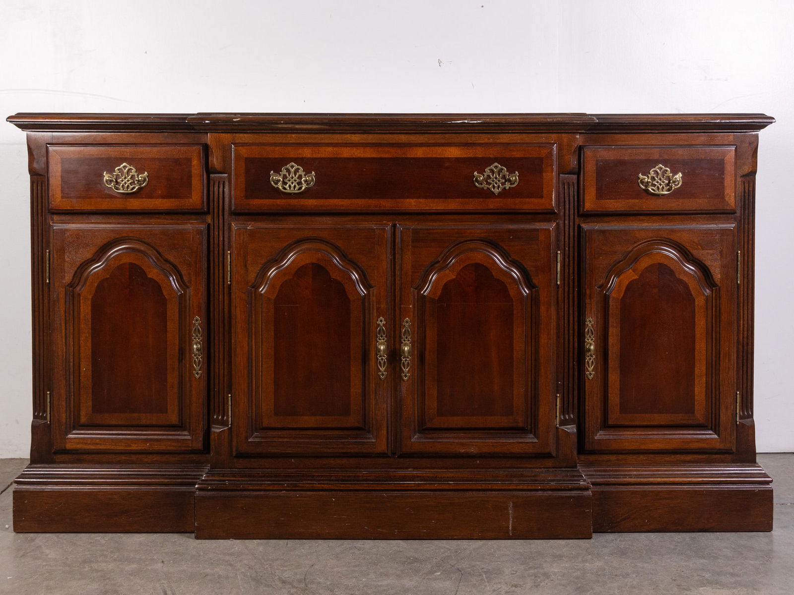 Vintage Breakfront Buffet w/ Ornate Brass Hardware (1 of 9)