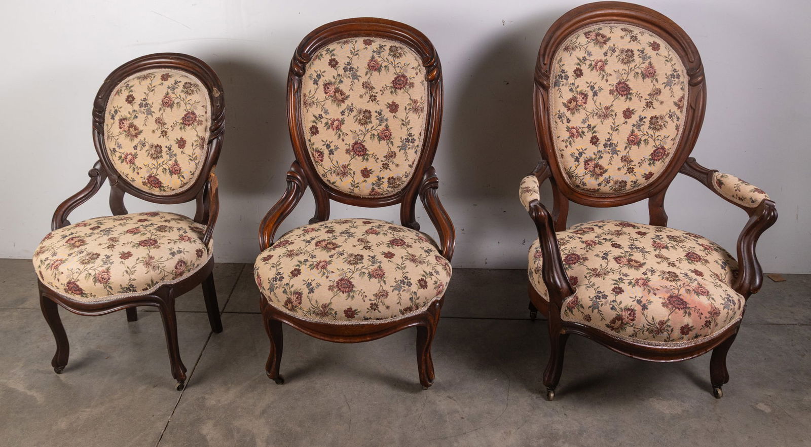 Trio of Antique Floral Upholstered Chairs (1 of 9)