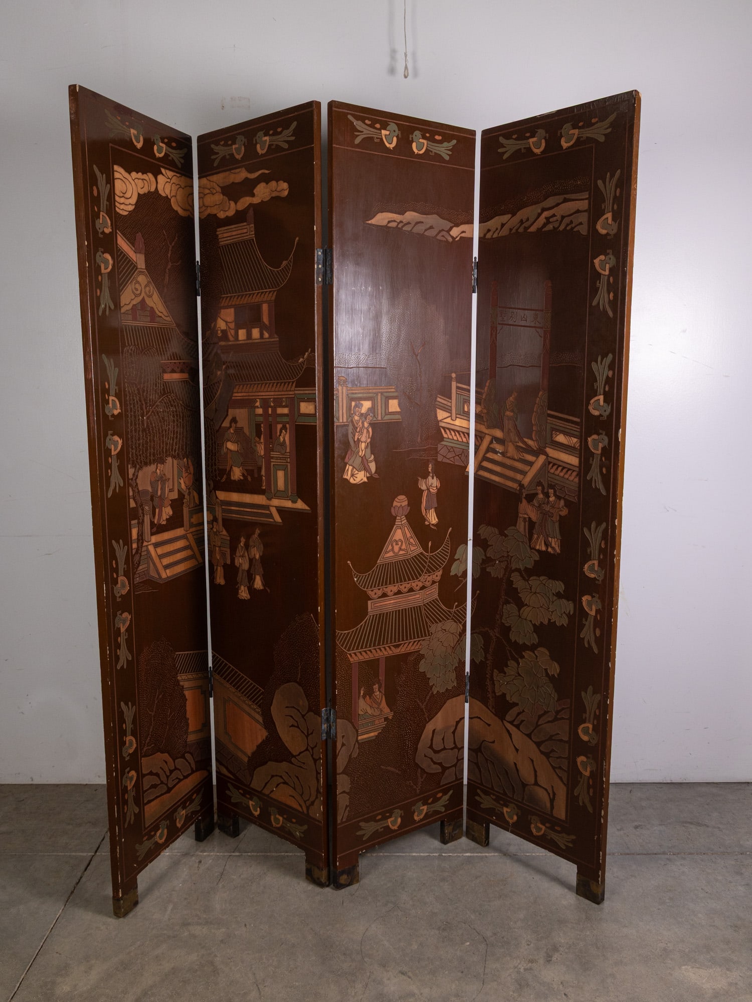 Vintage Asian Coromandel Pictorial 4-Panel Divider Screen (1 of 7)