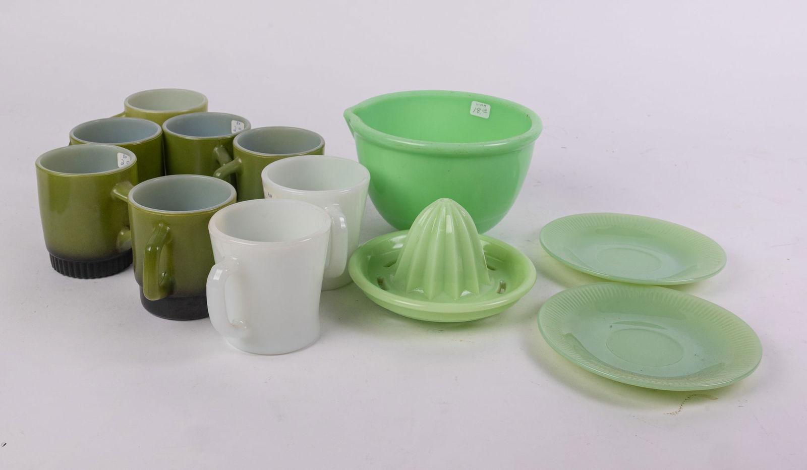 Lot of Vintage Dishware Featuring Fire King Jadeite: Lot of Vintage Dishware Featuring Fire King Jadeite Size 7" x 12" x 12" Literature Brooks Auction – Online Auction Terms & Conditions Contact: (856) 694-2960 | info@brooks.auction READ BEFOR