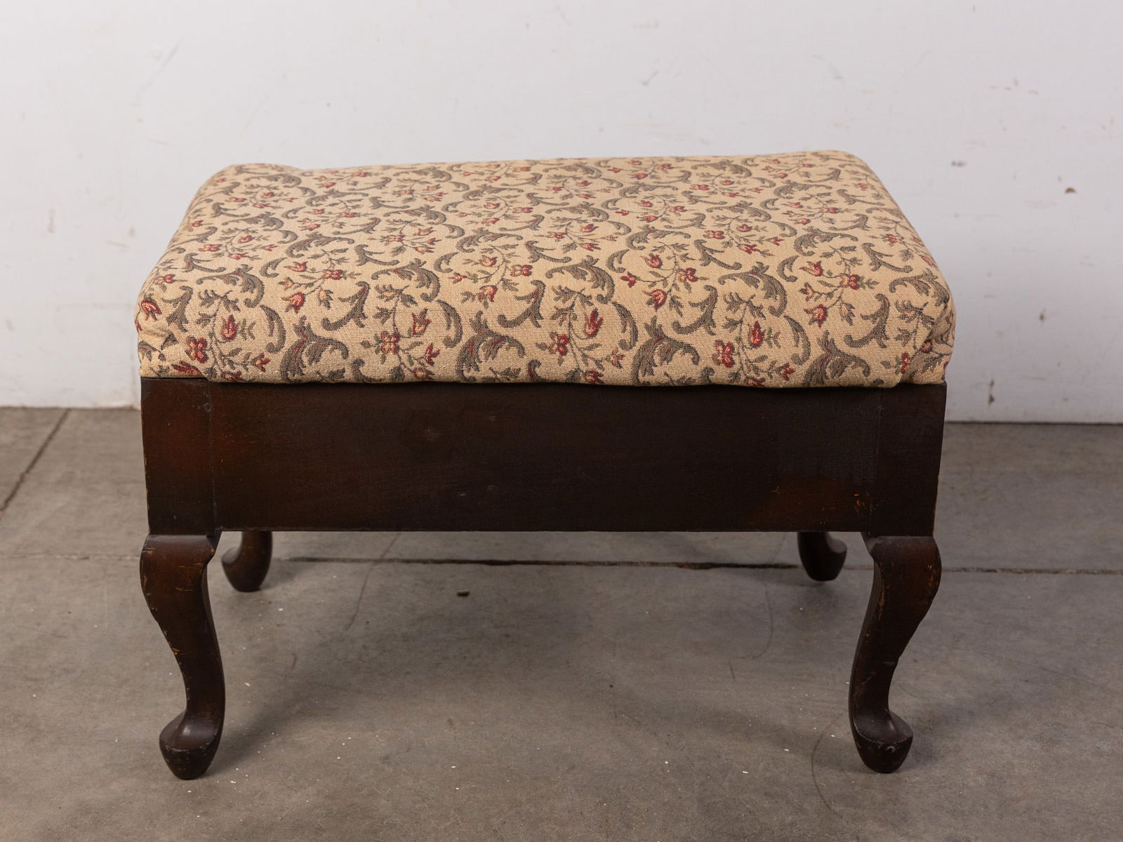 Antique Wooden Stool with Floral Upholstery (1 of 2)