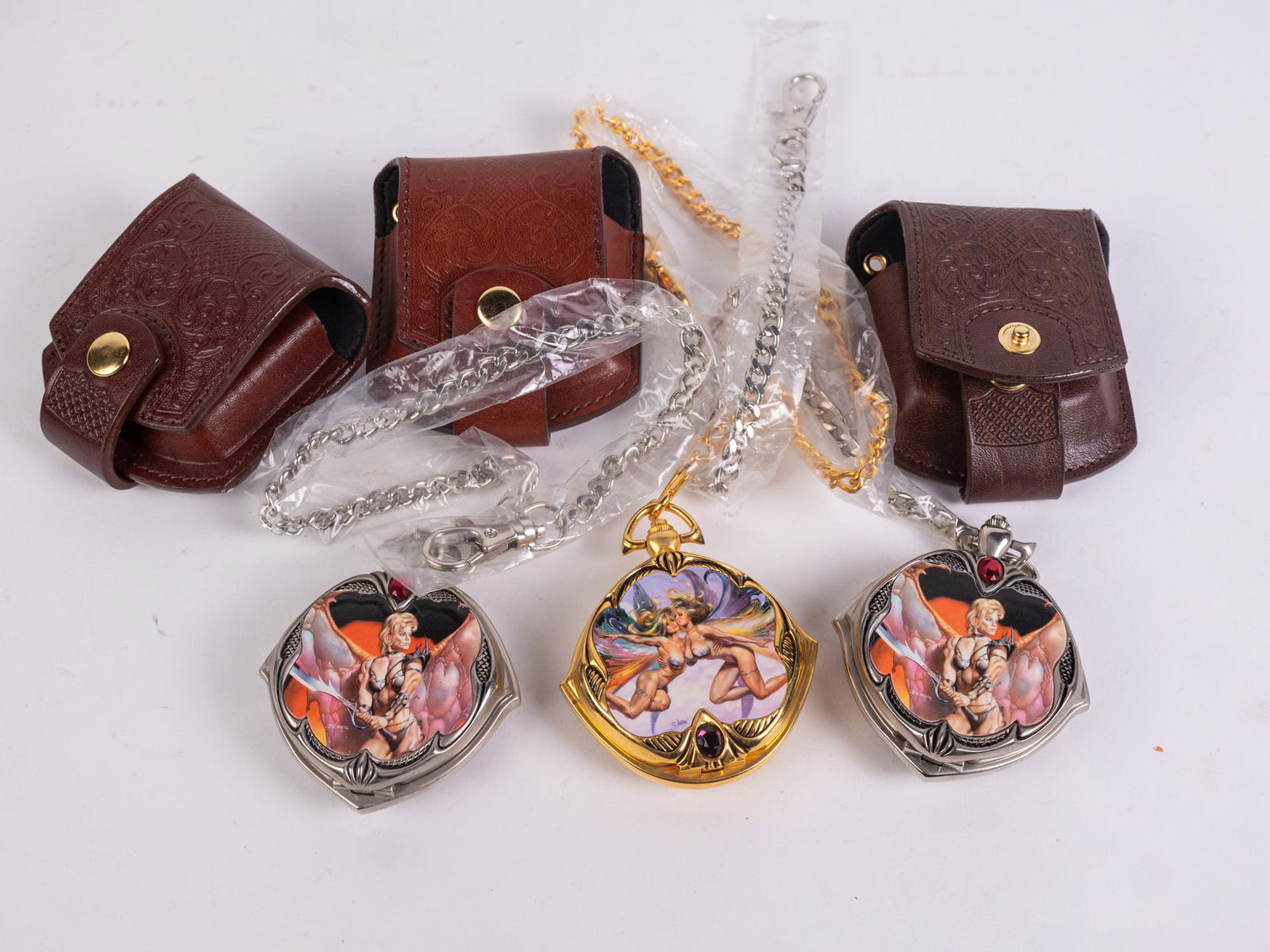 3 Franklin Mint Boris Vallejo Knightstone Pocket Watches: 3 Franklin Mint Boris Vallejo Knightstone Pocket Watches with Leather PouchesLiteratureBrooks Auction – Online Auction Terms & Conditions Contact: (856) 694-2960 | info@brooks.auction READ