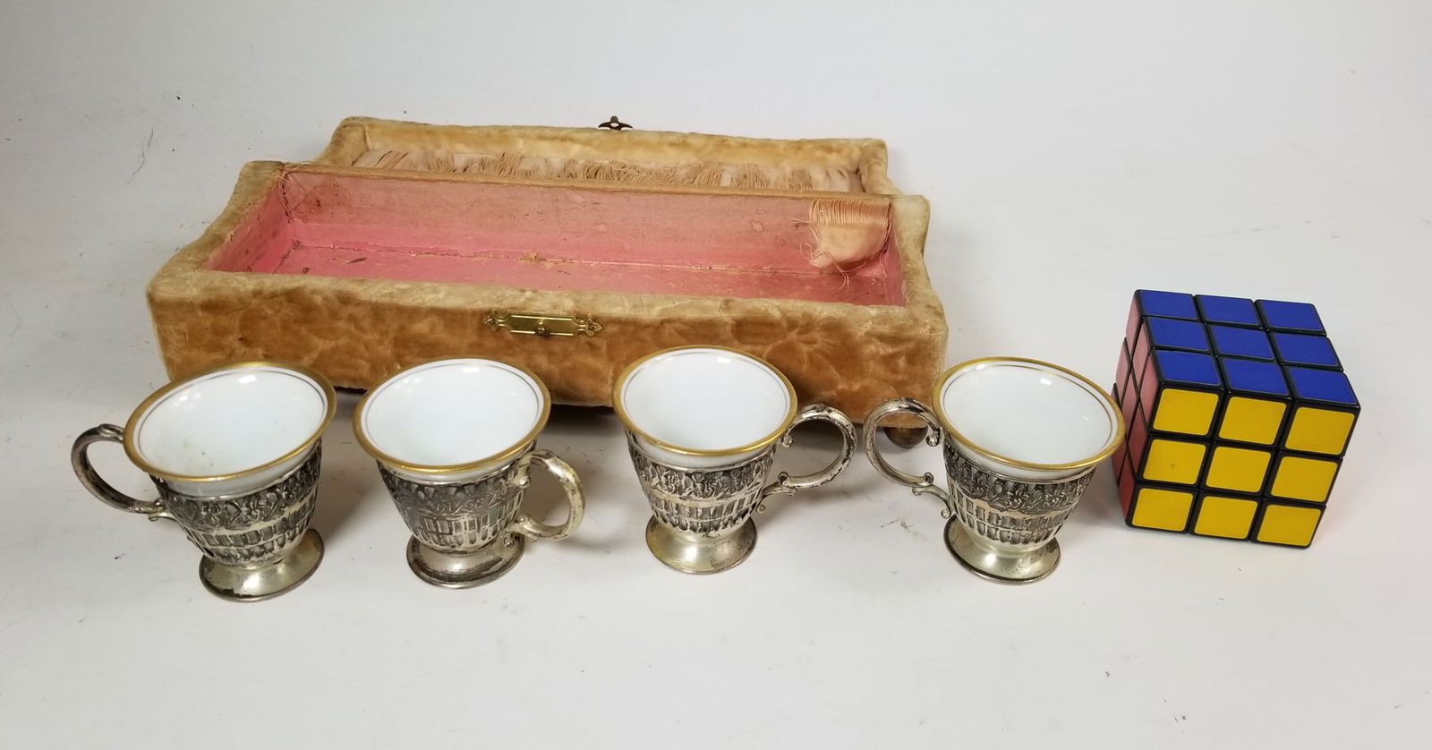 Sterling Stamped Vintage Silver Demitasse Cups with Porcelain Liners 4pc set - 2