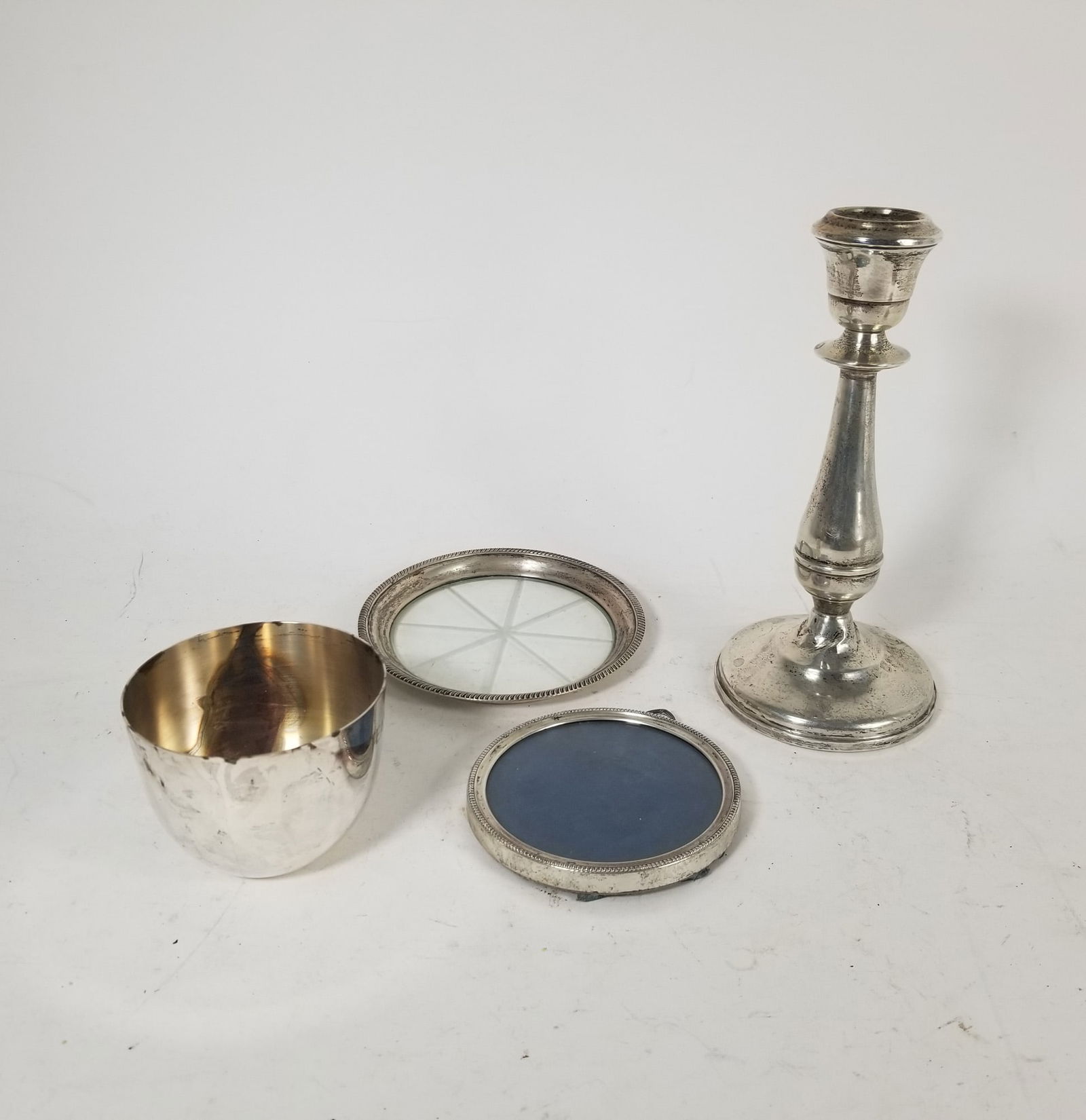 3 sterling Silver items And 1 Sterling Weighted Candle Stick (1 of 2)