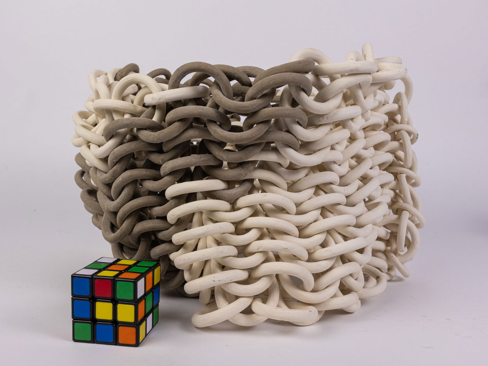 Ruth Borgenicht | "Seemed Cylinder" Chain Mail Bisque Stoneware Sculpture - 2