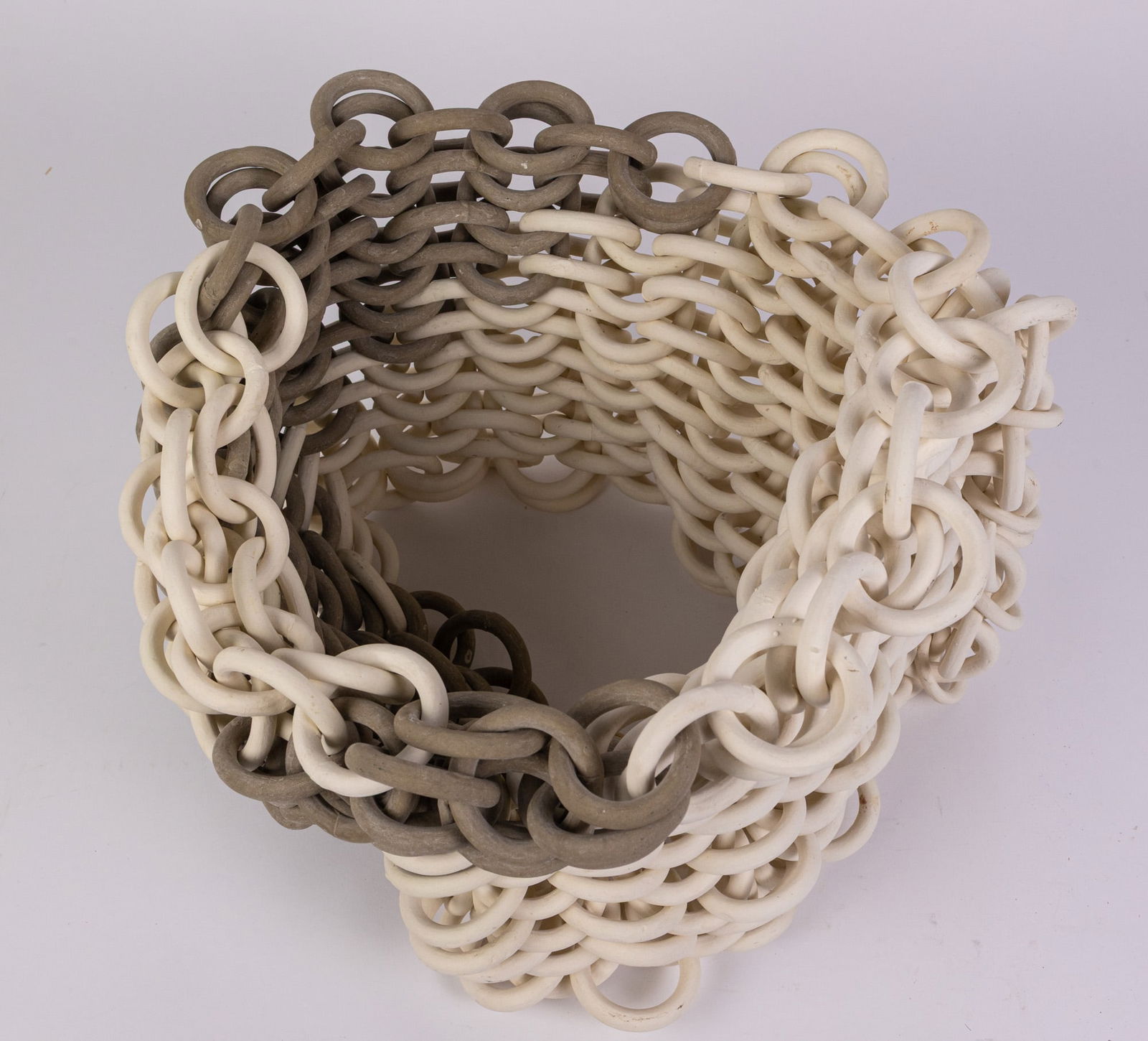 Ruth Borgenicht | "Seemed Cylinder" Chain Mail Bisque Stoneware Sculpture - 3