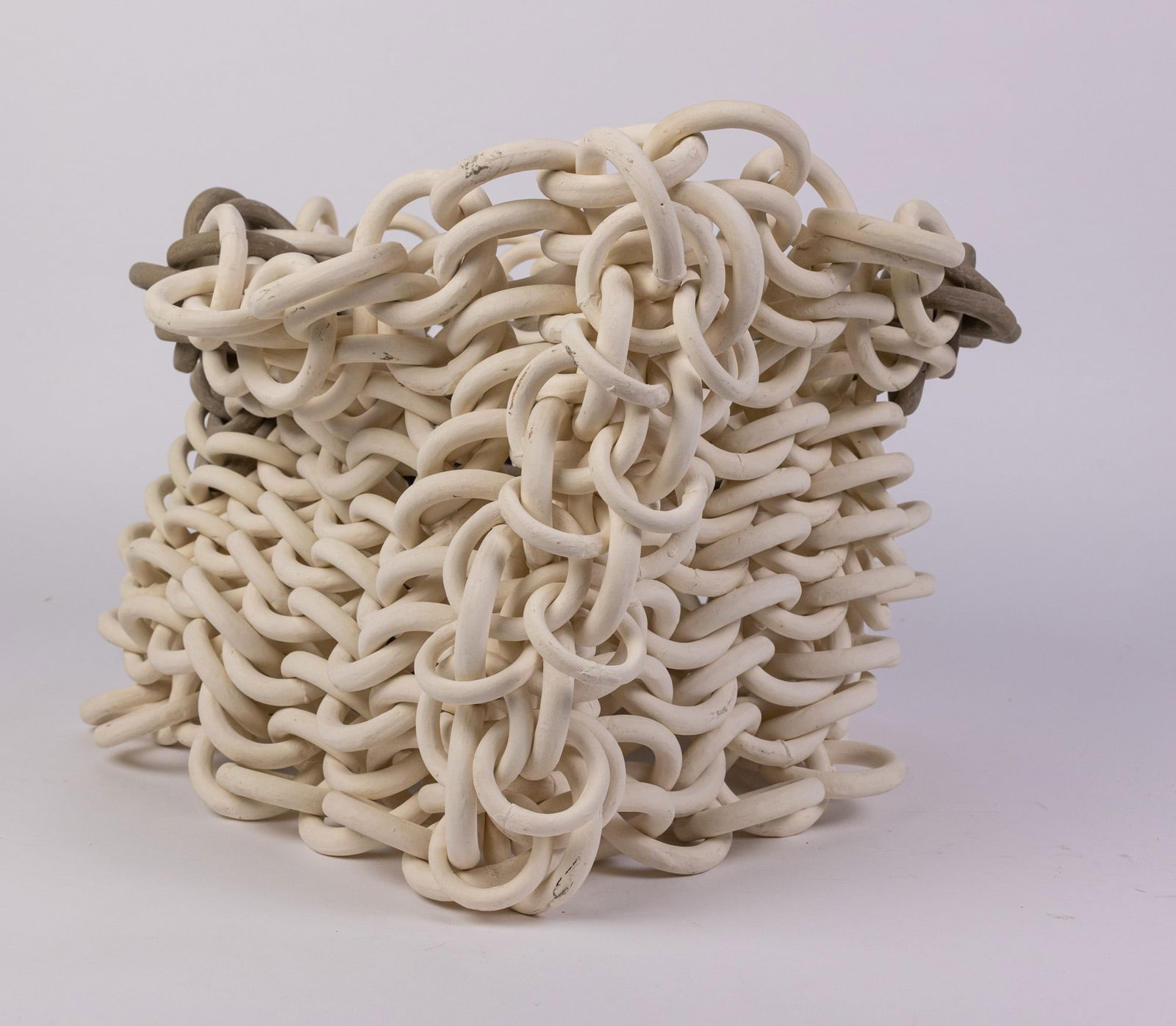 Ruth Borgenicht | "Seemed Cylinder" Chain Mail Bisque Stoneware Sculpture - 4