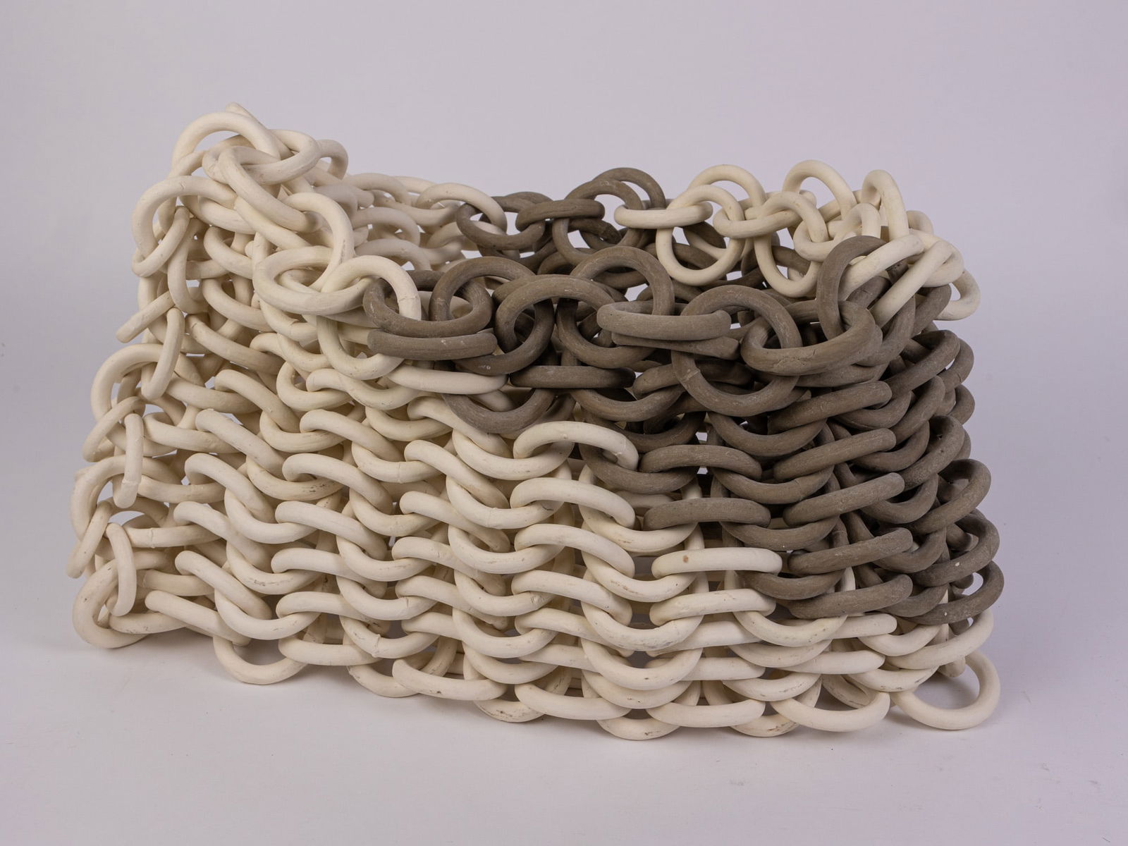 Ruth Borgenicht | "Seemed Cylinder" Chain Mail Bisque Stoneware Sculpture - 5