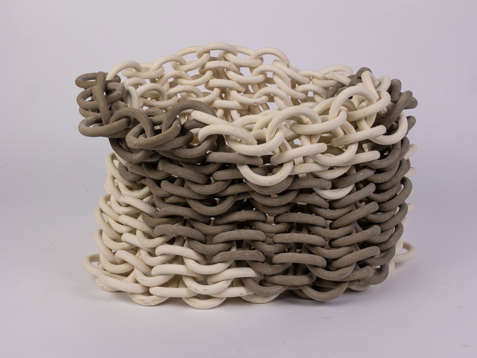 Ruth Borgenicht | "Seemed Cylinder" Chain Mail Bisque Stoneware Sculpture - 6