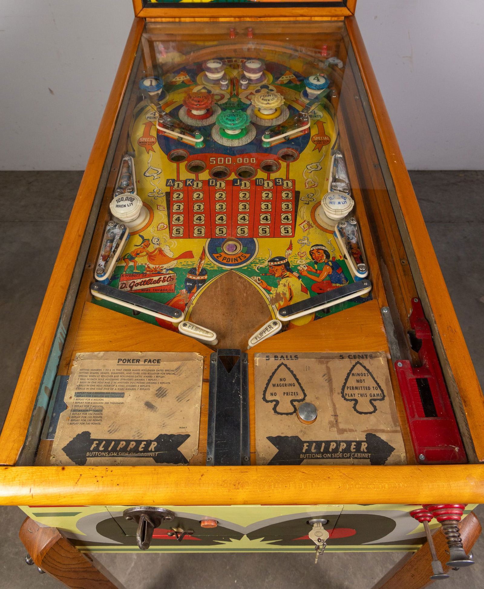 1953 D. Gottlieb & Company "Poker Face" Pinball Machine - 4