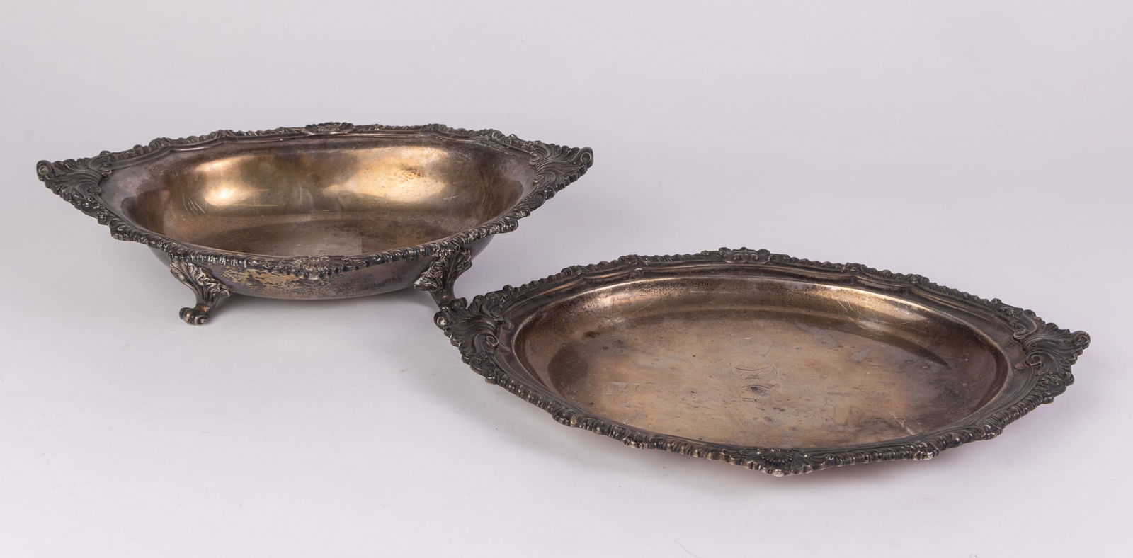Bailey, Banks & Biddle | Sterling Footed Bowl & Tray Set: Each piece is marked "The Bailey Banks & Biddle Company 925/1000". This set includes a footed bowl & tray. Both are engraved with a hand etched "Z" Monogram. The total weight of the set: 1835.7