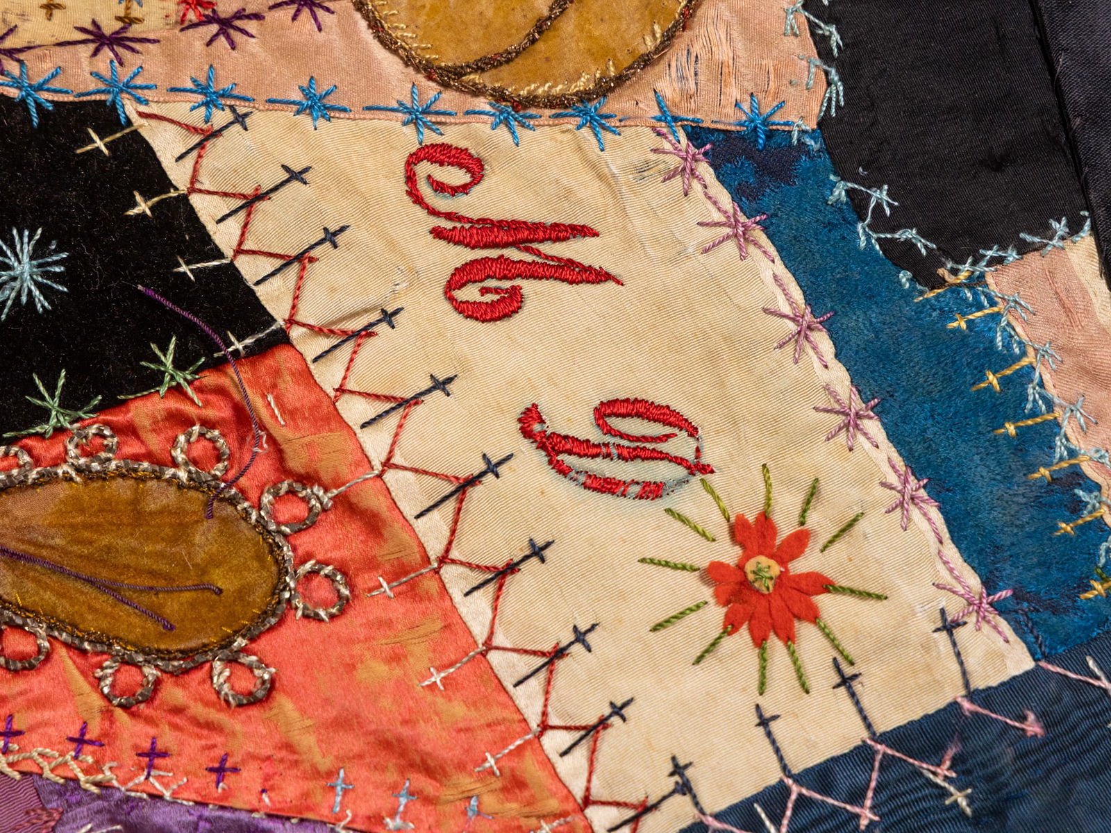 Davis Family, American 1892 Crazy Quilt and 1932 Sampler - 13