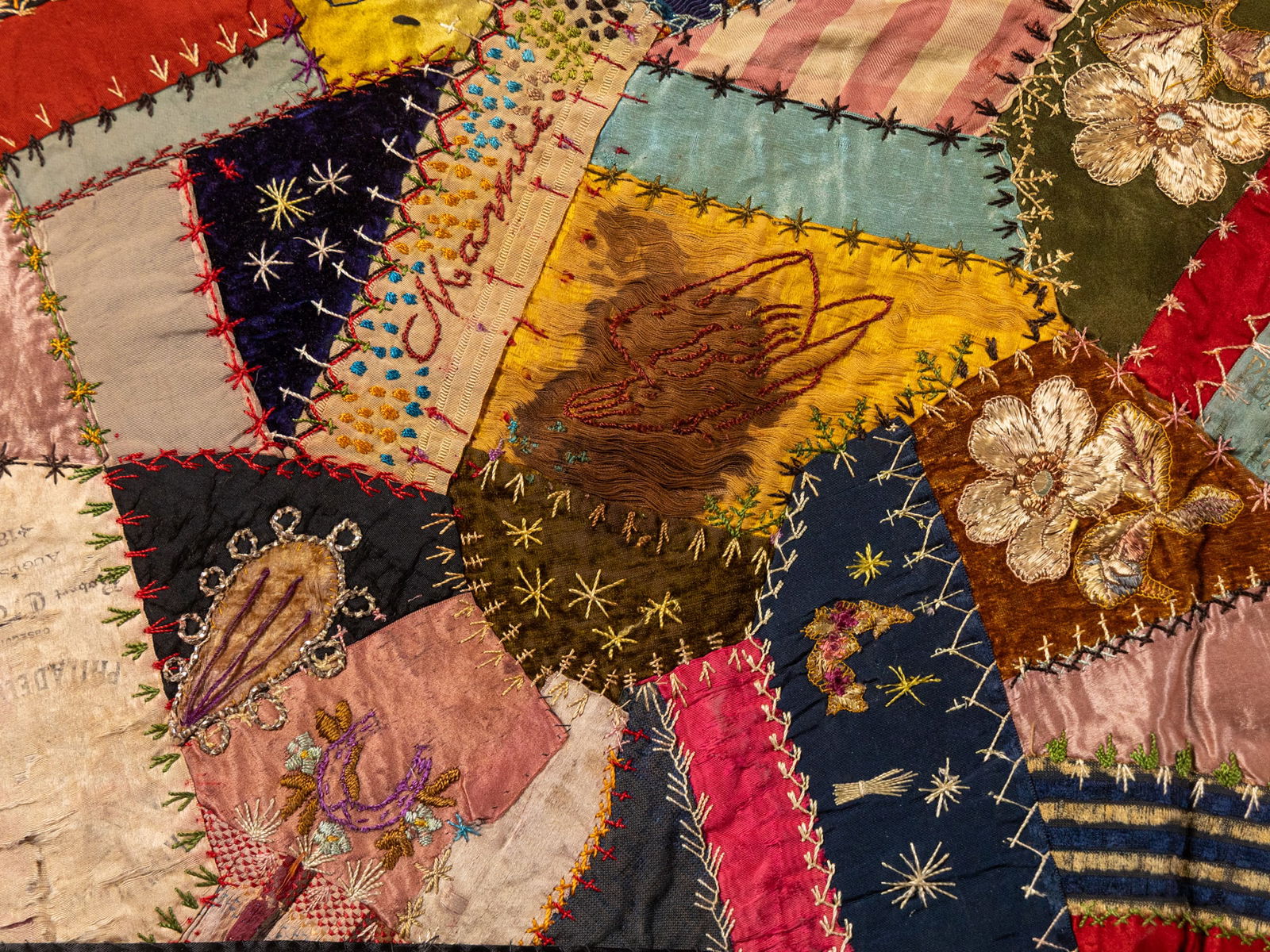 Davis Family, American 1892 Crazy Quilt and 1932 Sampler - 17