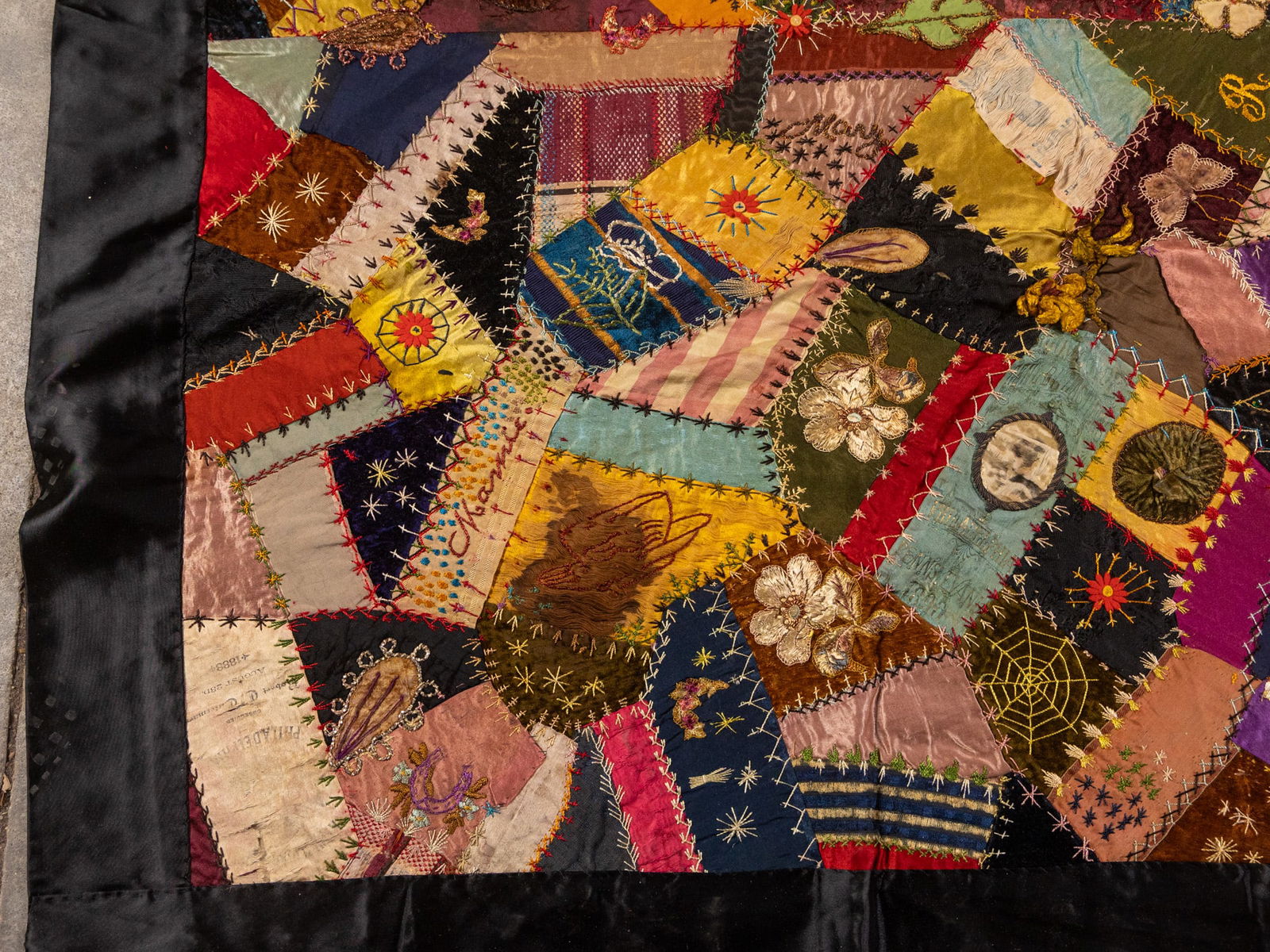 Davis Family, American 1892 Crazy Quilt and 1932 Sampler - 2
