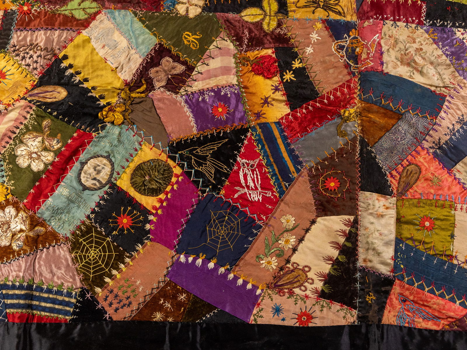 Davis Family, American 1892 Crazy Quilt and 1932 Sampler - 3
