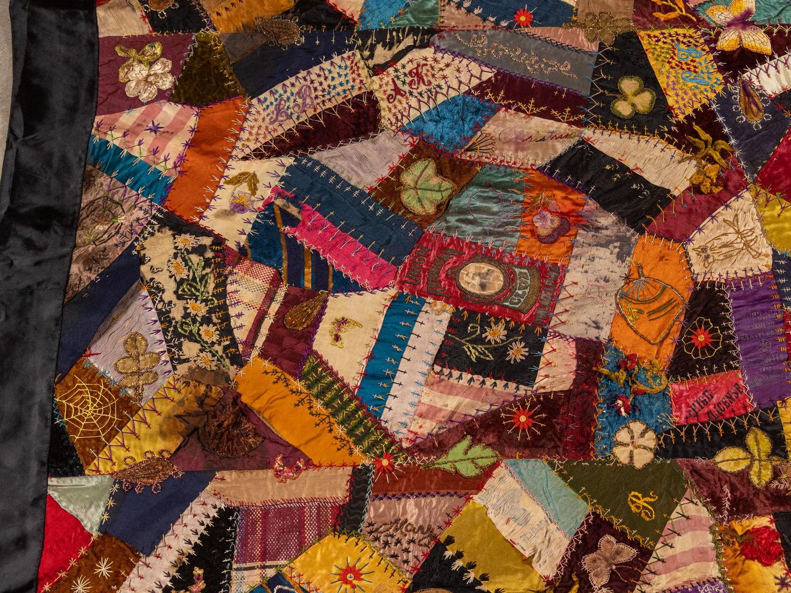 Davis Family, American 1892 Crazy Quilt and 1932 Sampler - 6