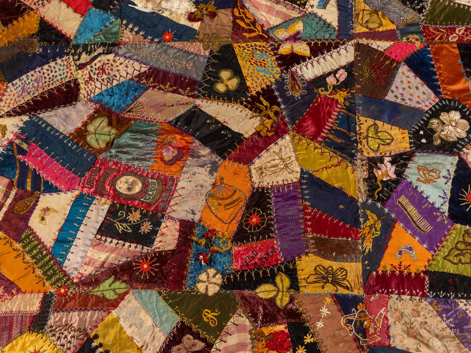 Davis Family, American 1892 Crazy Quilt and 1932 Sampler - 7