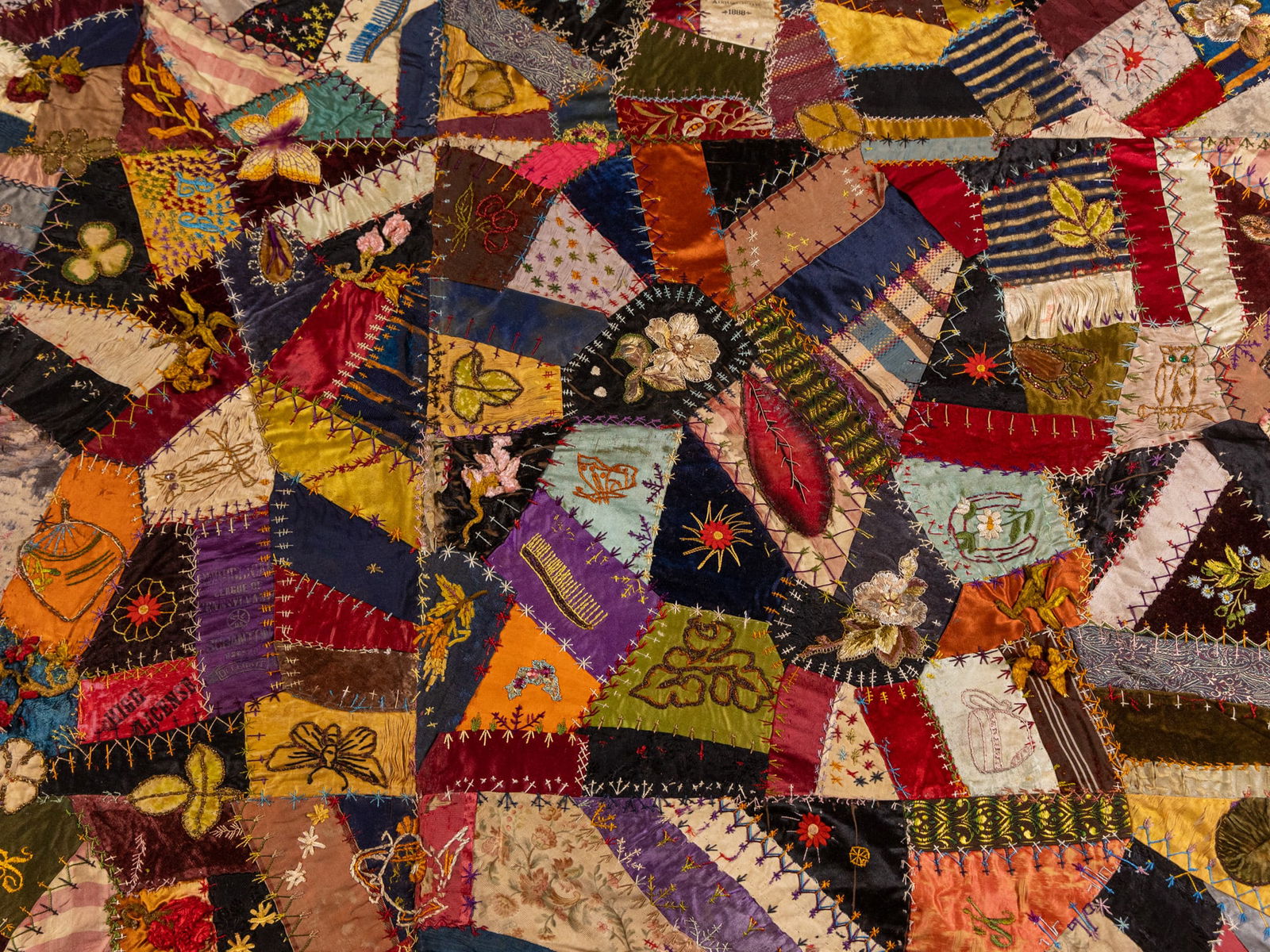 Davis Family, American 1892 Crazy Quilt and 1932 Sampler - 8