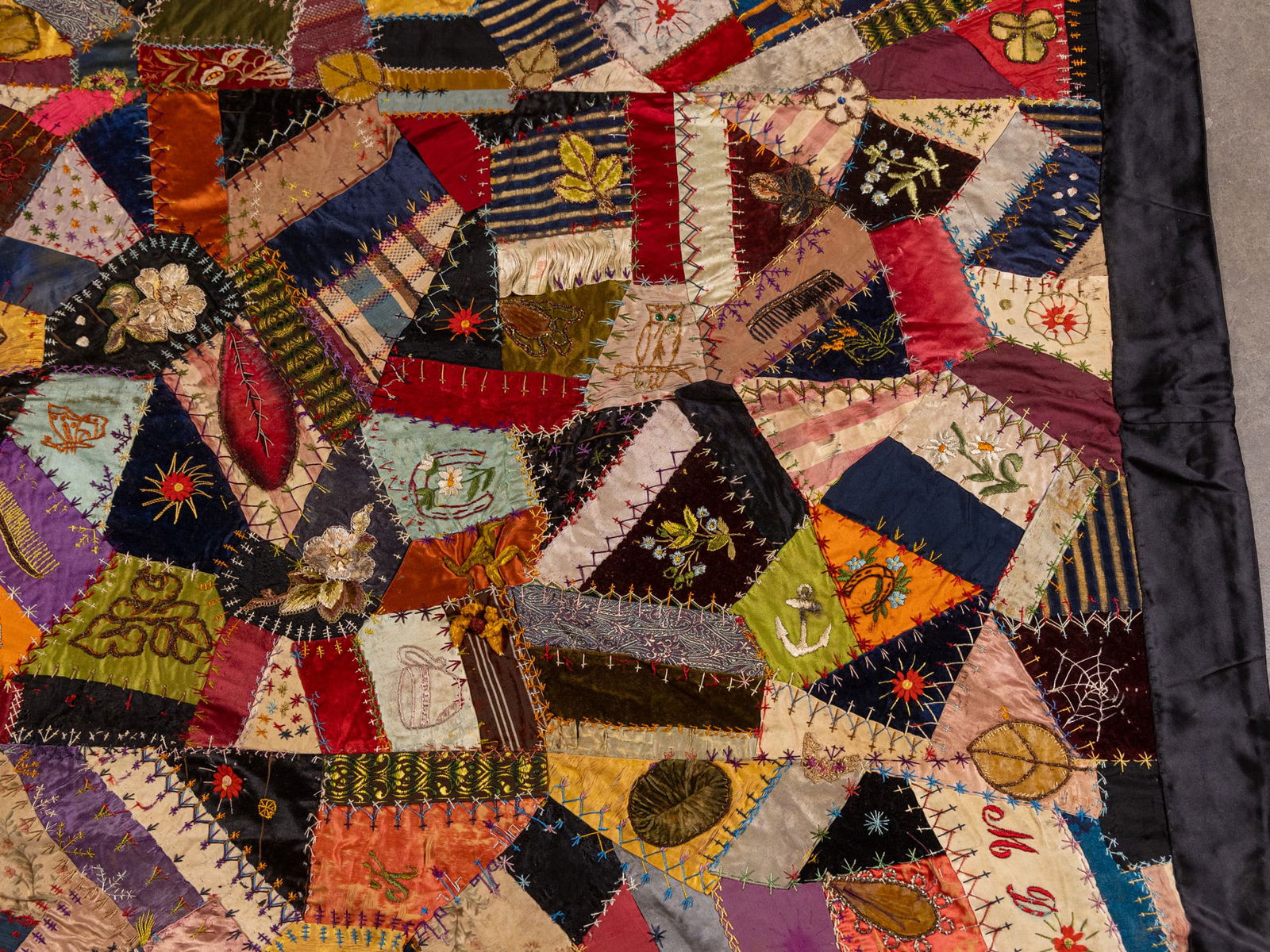 Davis Family, American 1892 Crazy Quilt and 1932 Sampler - 9