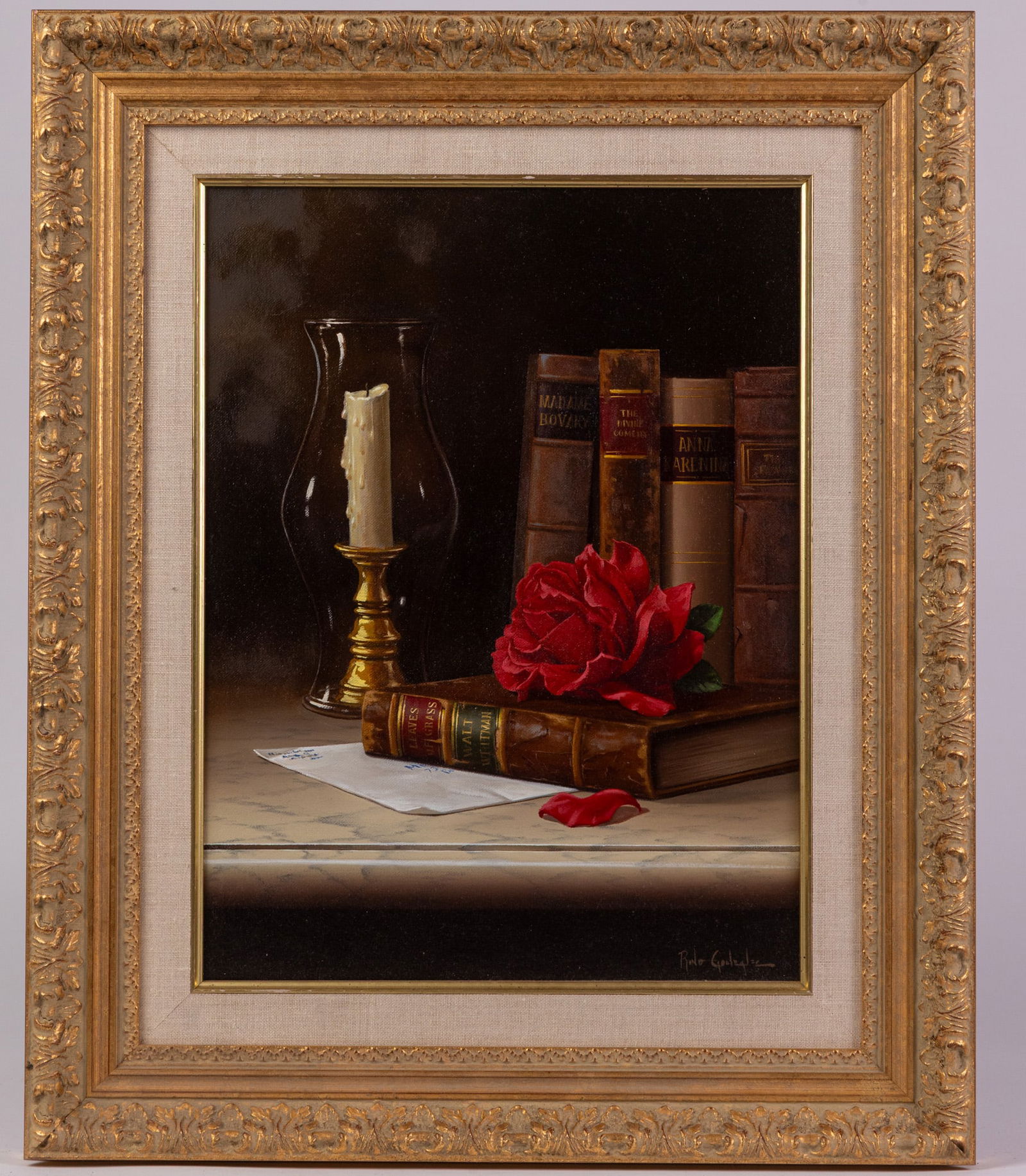 Rino Gonzales | "One Red Rose" Still Life, Oil on Canvas - 2