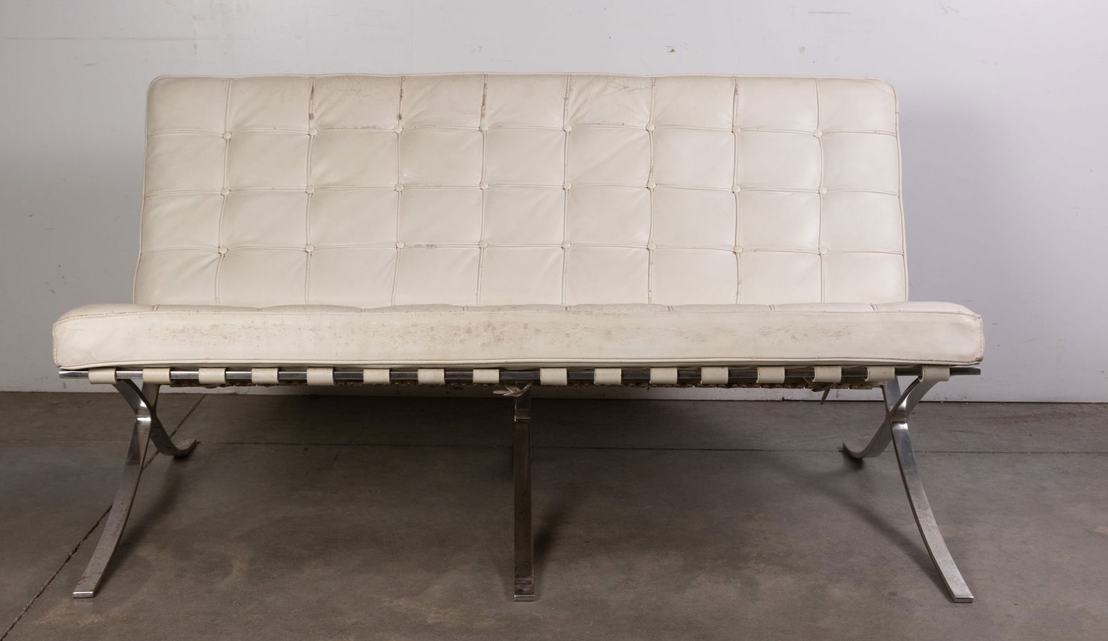 After Ludwig Mies van der Rohe (1886-1969) | Chrome & White Leather "Barcelona" Couch (1 of 18)