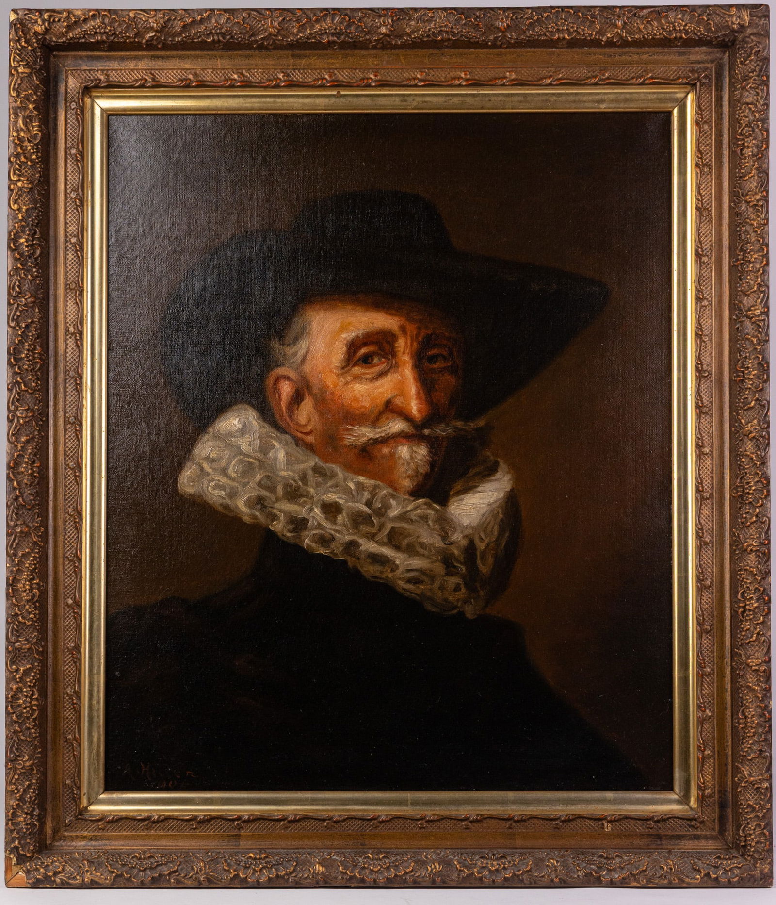 After Frans Hals, Portrait of an Elderly Man Oil on Canvas: One of the Dutch Golden Age masters, Franz Hals was a highly sought after portrait painter. Here, a skilled artist has reproduced (or at least taken significant inspiration from) a portrait Hals