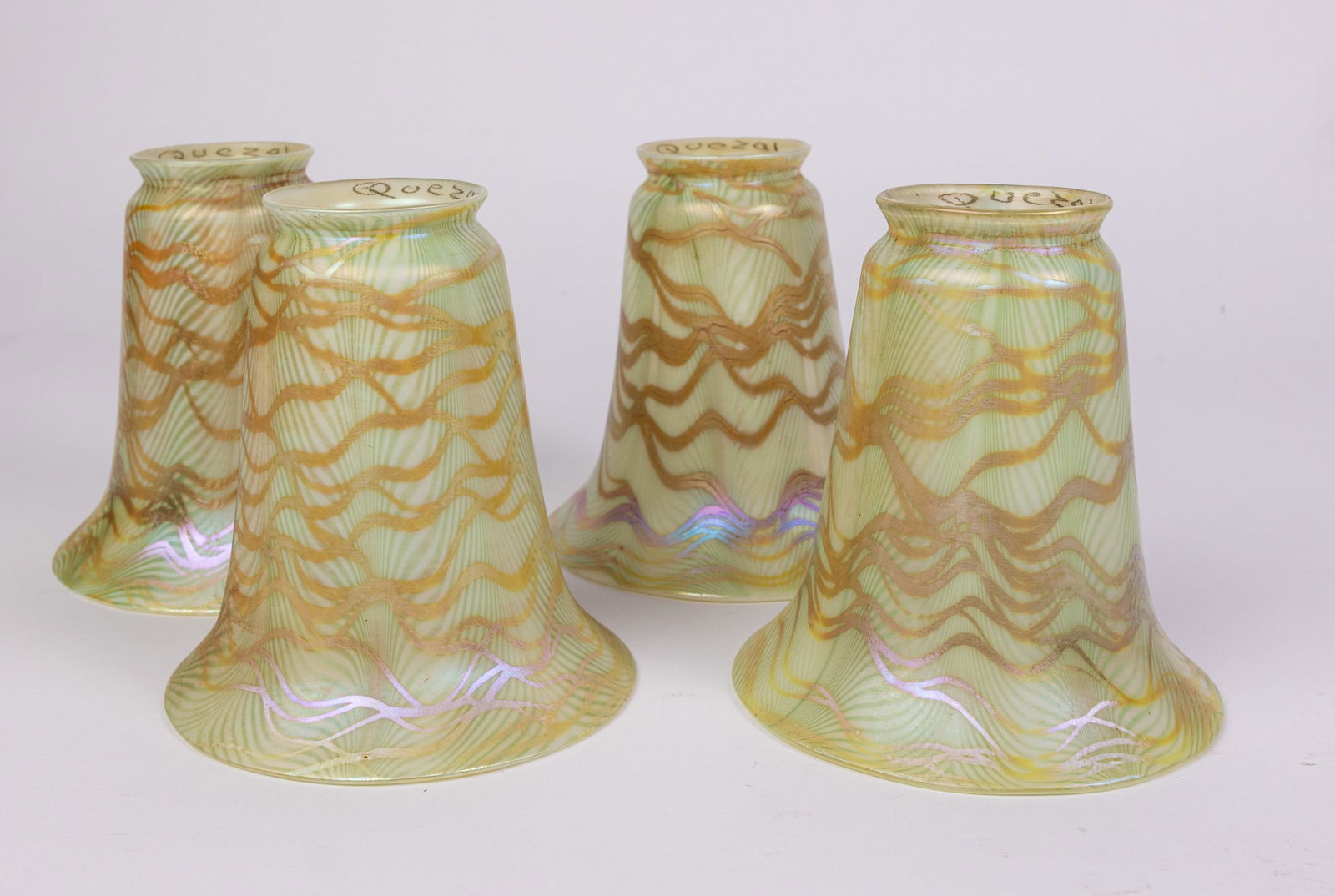 Quezal | (4) Iridescent Pulled Feather Glass Shades (1 of 8)