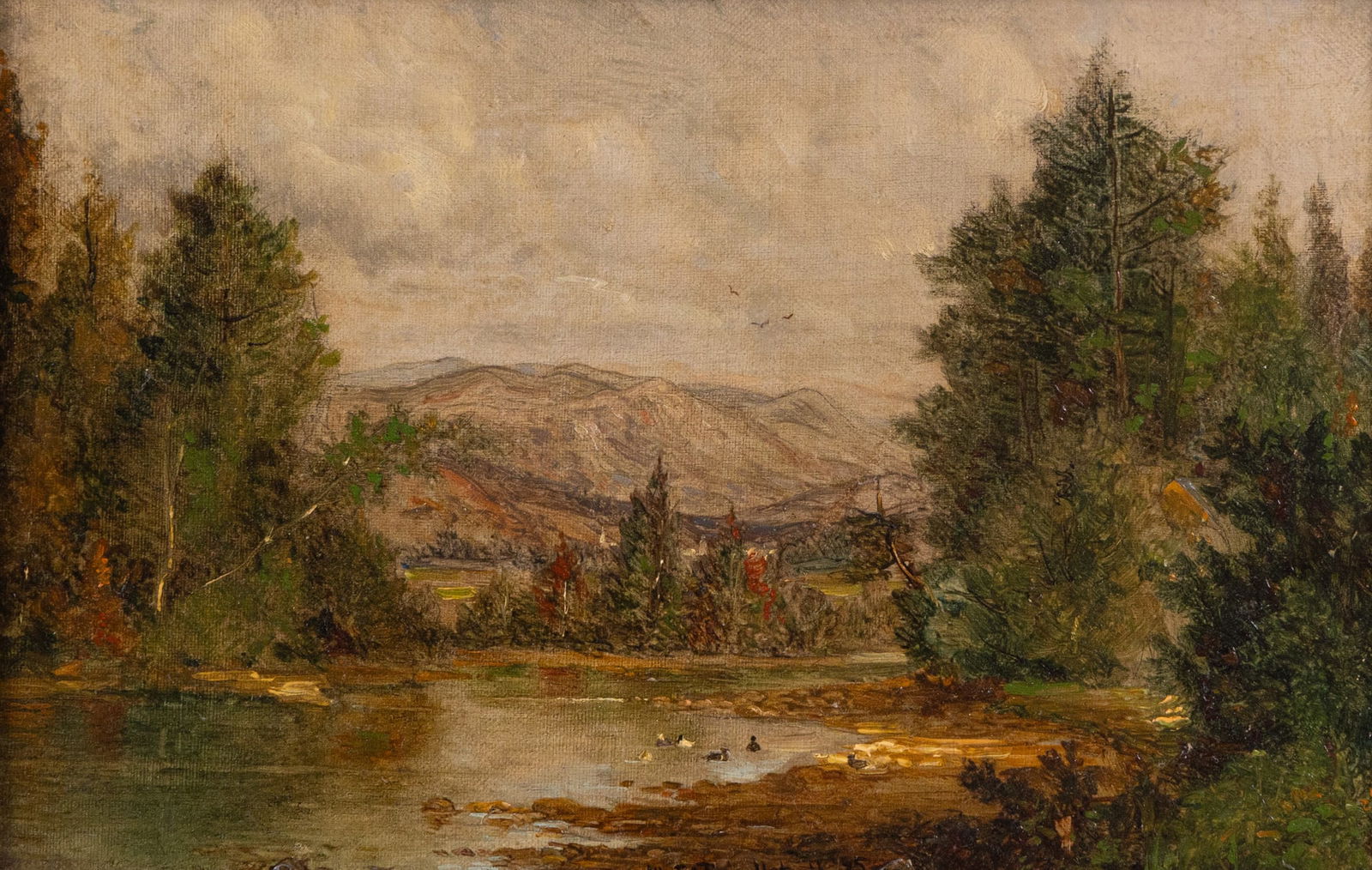 Willard Leroy Metcalf (1858-1925) | River Landscape, Original Oil on Canvas: An American painter active in the late 19th and early 20th centuries, WIllard Metcalf attended both the School of the Museum of Fine Arts in Boston as well as the Academie Julian in Paris. He is