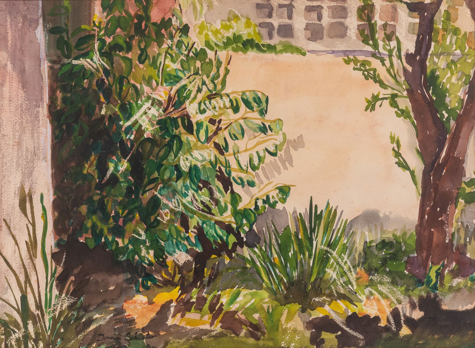 Donna Schuster | (1883-1953) Original Watercolor: Donna Schuster was an American modern impressionist painter who specialized in oil paintings and watercolors. This piece, a watercolor, showcases her use of rich color and expressive form to depict a