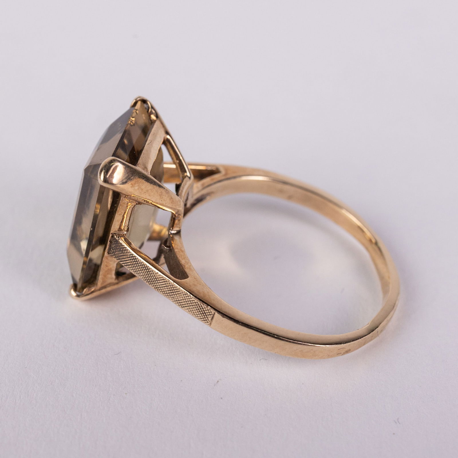 14KY Gold Smoky Quartz Emerald Cut Ring - 4