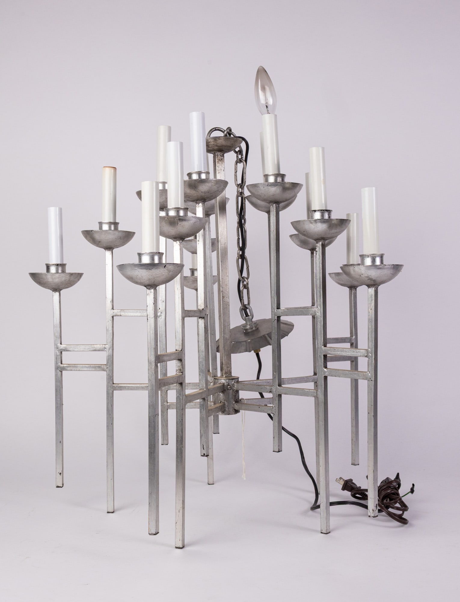 Gaetano Sciolari Style Candelabra Chandelier: Modern designed gothic candelabra dating to the mid 20th century in the style of Gaetano Sciolari. Untested.Size23" x 21" x 21"LiteratureBrooks Auction – Online Auction Terms & Conditions