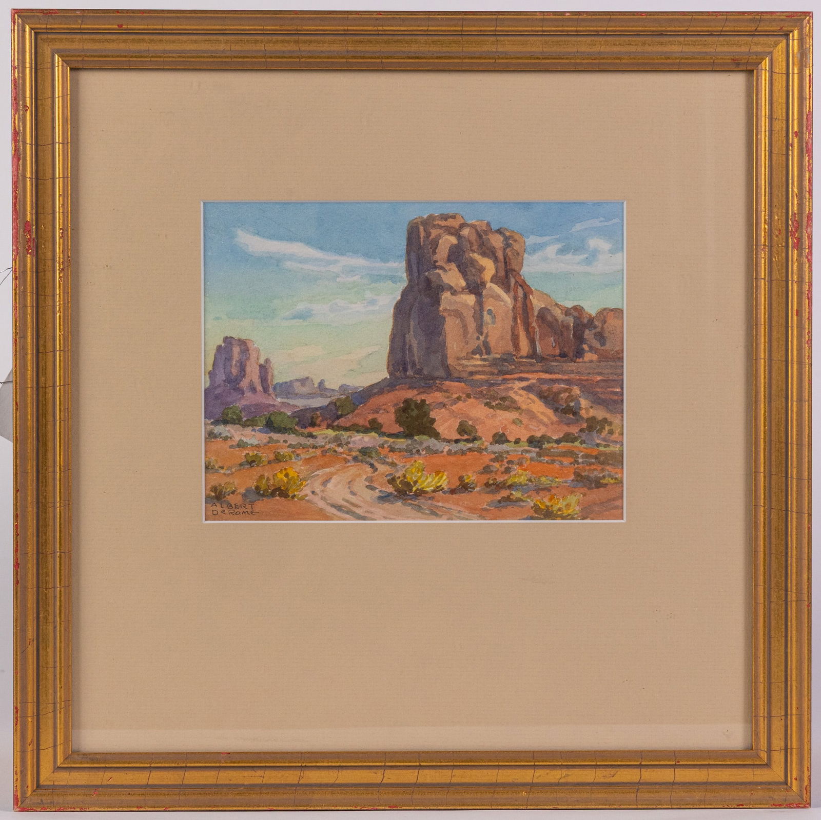 Albert DeRome (1885-1984) | "Gateway to Monument Valley" Original Watercolor: Albert Thomas DeRome (1885-1959) was an American painter from California, notable for his work in oil and watercolor depicting American landscapes. This piece, titled "Gateway to Monument Valley"
