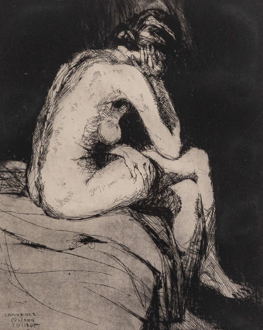 Lawrence Nelson Wilbur (1897-1988) | "Model Resting" Signed Etching: A highly regarded printmaker who worked for the finest engraving shops in New York City during the first half of the 20th century and studied under major figures such as N.C. Wyeth and Pruett Carter,