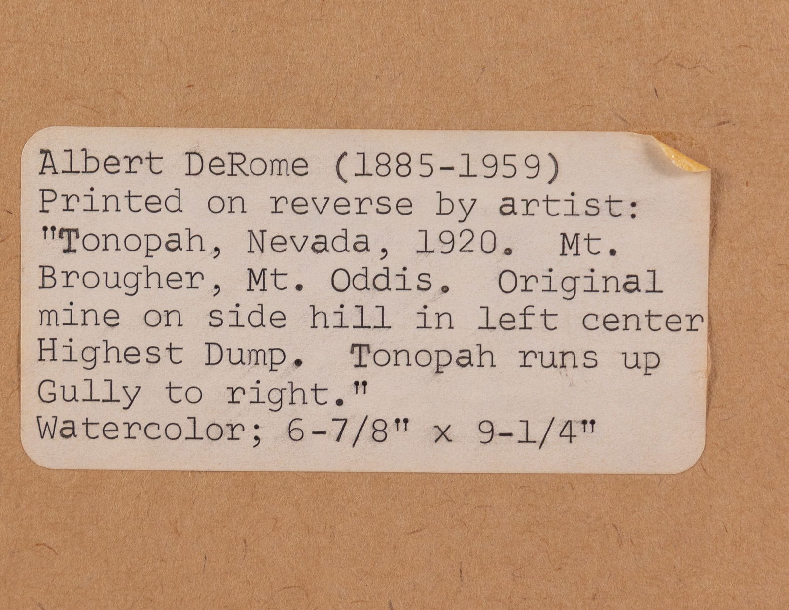Albert DeRome (1885-1984) | "Tonopah, Nevada, 1920" Original Watercolor - 5
