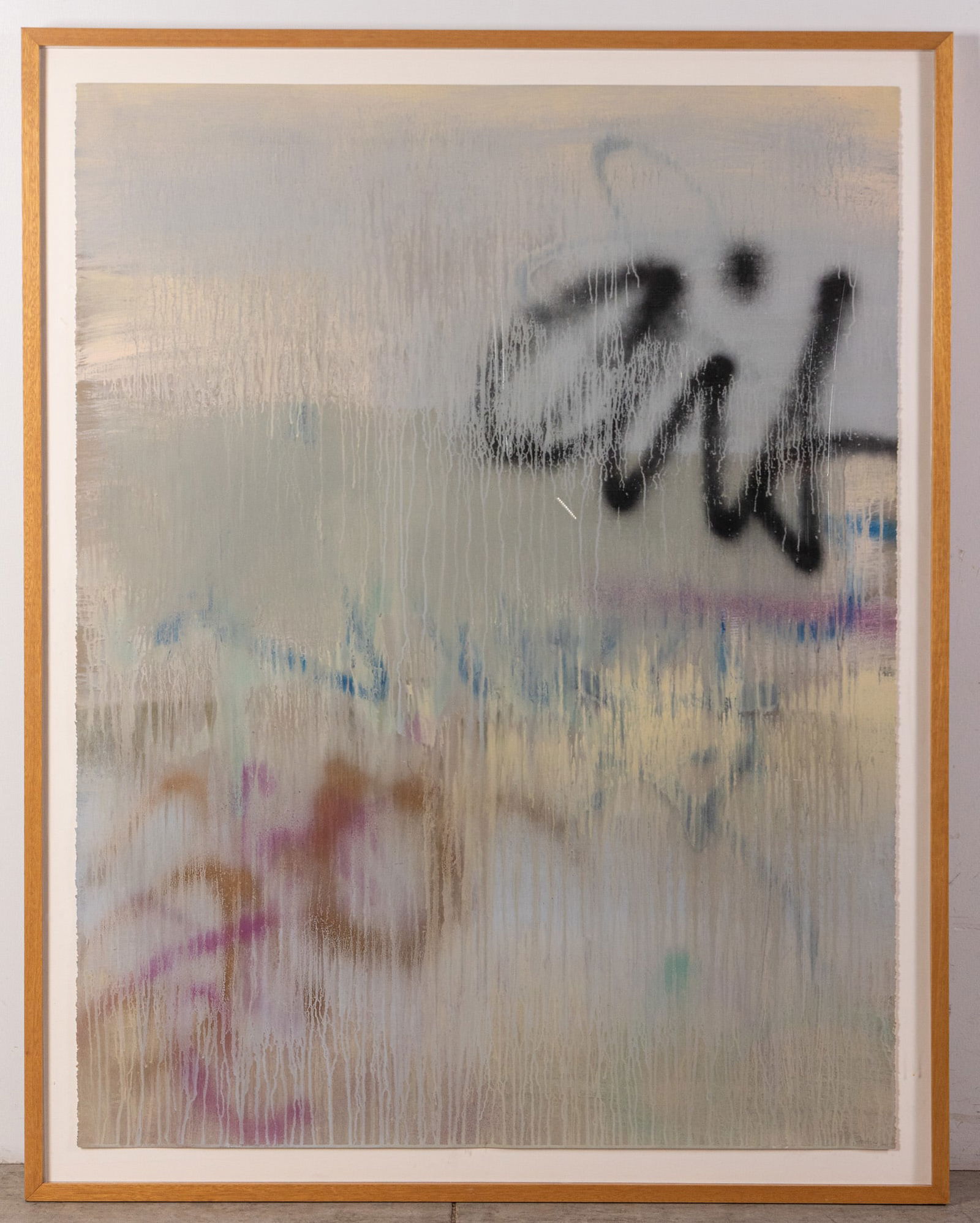 Janet Towbin | Original Oil on Canvas: Janet Towbin is an American artist active during the 20th and 21st centuries. This large original composition features graffiti style illustration in muted tones. It is signed and dated 1197 by the
