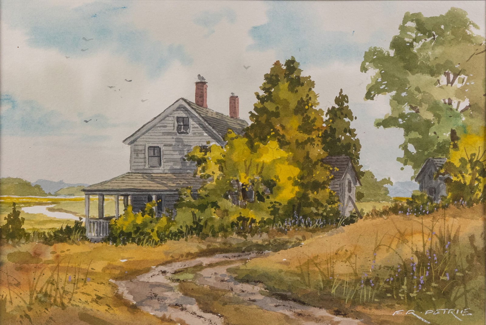 Ferdinand R. Petrie (1925-2007) | (1925-2007) "Farm House" Original Watercolor: Hailing from Rutherford, New Jersey, Ferdinand R. Petrie was an American artist trained at Parsons School of Design and The Famous Artists School of Illustration. After working for two decades as an