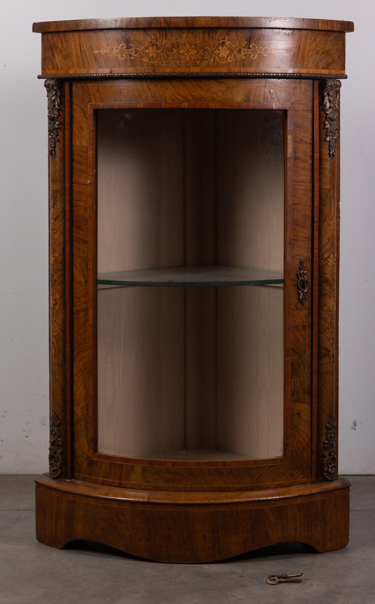 Victorian Walnut Ornate Corner Glass Front Cabinet (1 of 11)