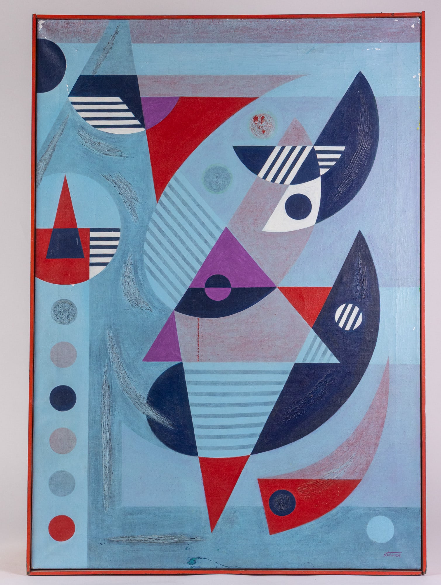 Walter Stiner (1909-1996) | "Spatial Structure #17" Oil on Canvas: Mireille Kramer is an Egyptian American artist who immigrated to Israel in 1951 and was educated at both the Ecole du Louvre and the Academie Julian in France, as well as the Pratt Institute in New