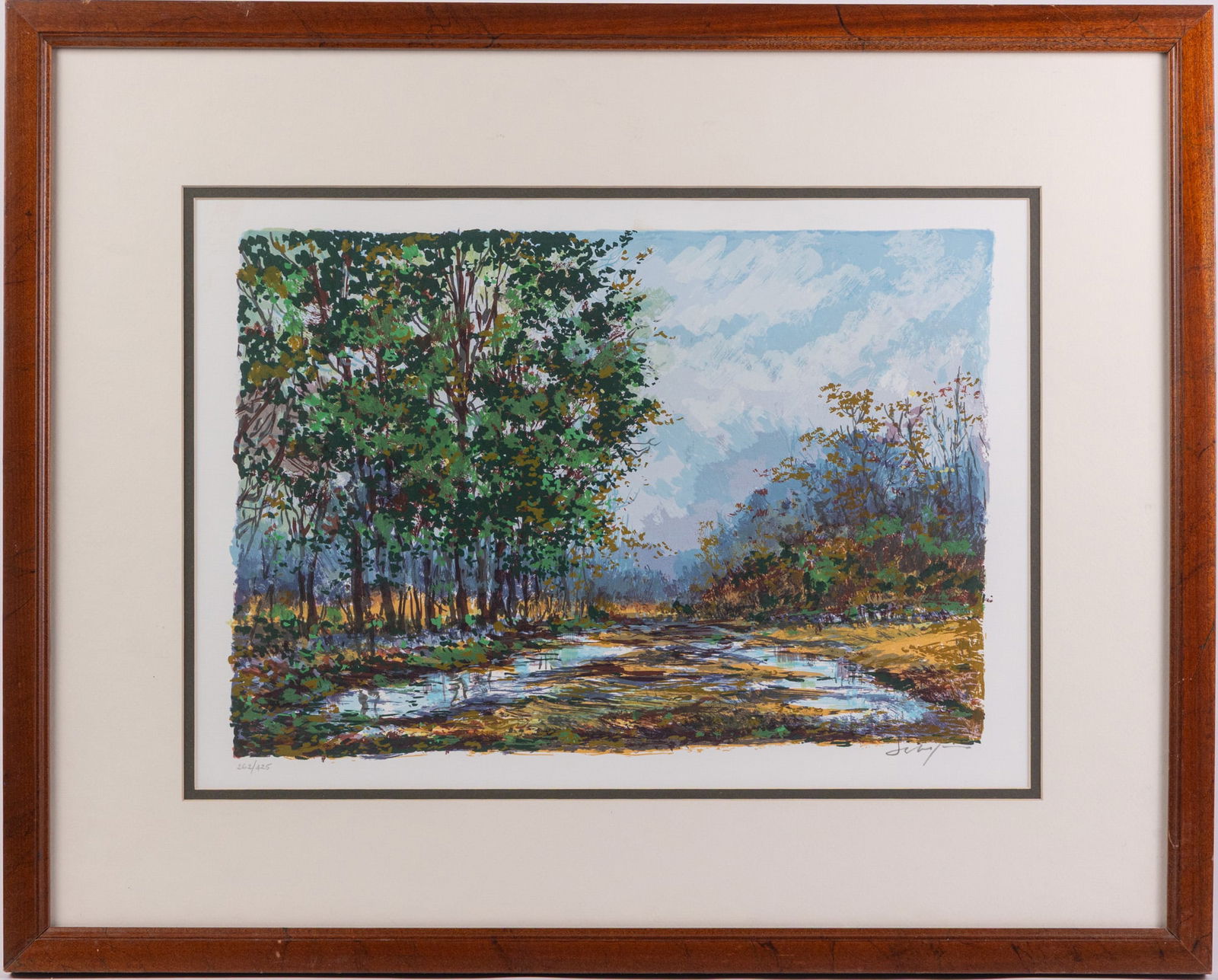 Michael Schofield (B. 1947) | "Summer Days" Serigraph: Michael Schofield is an American artist known for his natural landscapes done in watercolor. This piece, "Summer Days" features one of his works reproduced in serigraph and is signed by the artist in