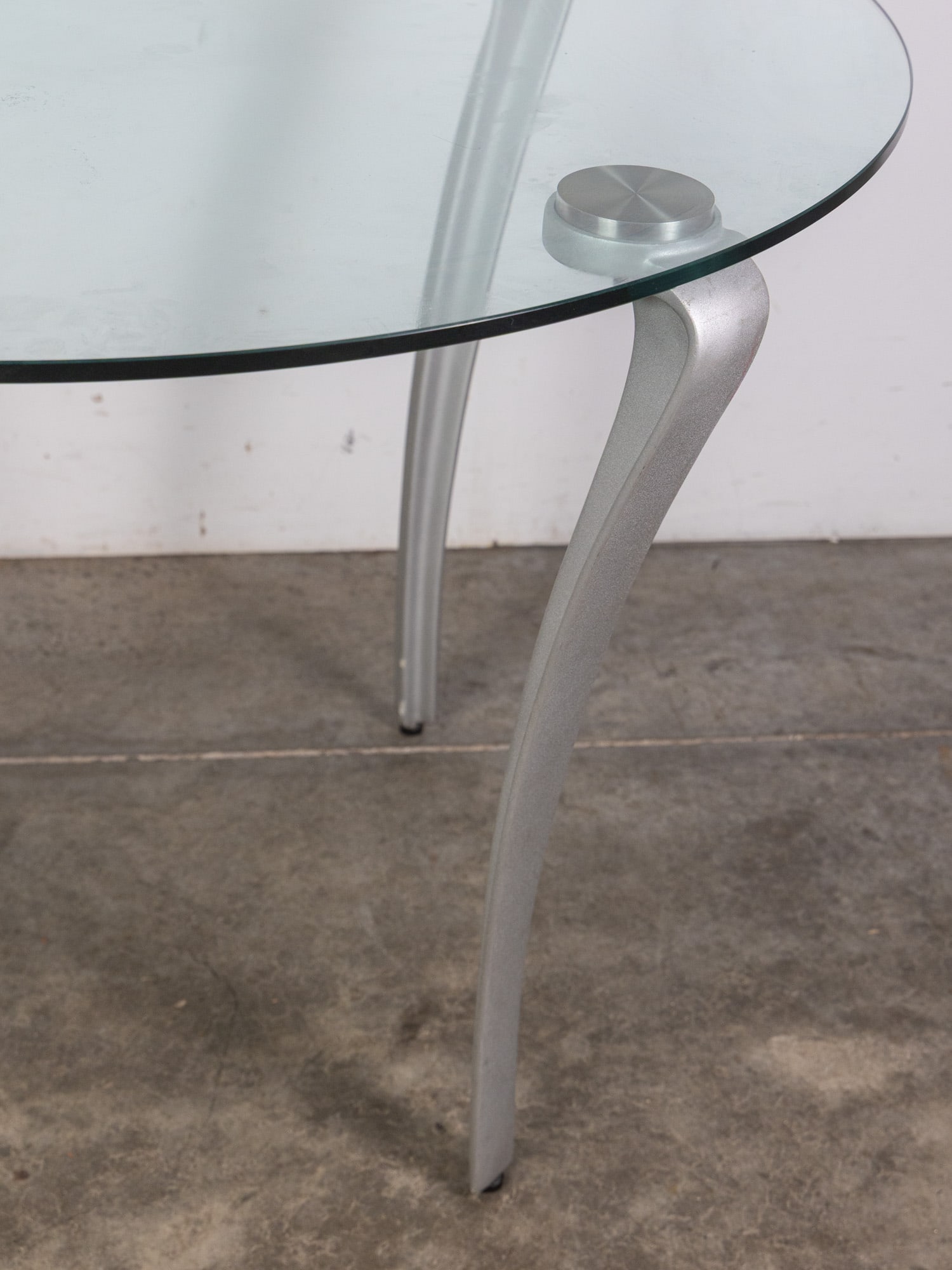 Post Modern Glass "Curva" Dining Table & Grey Leather "Demi" Chairs - 4
