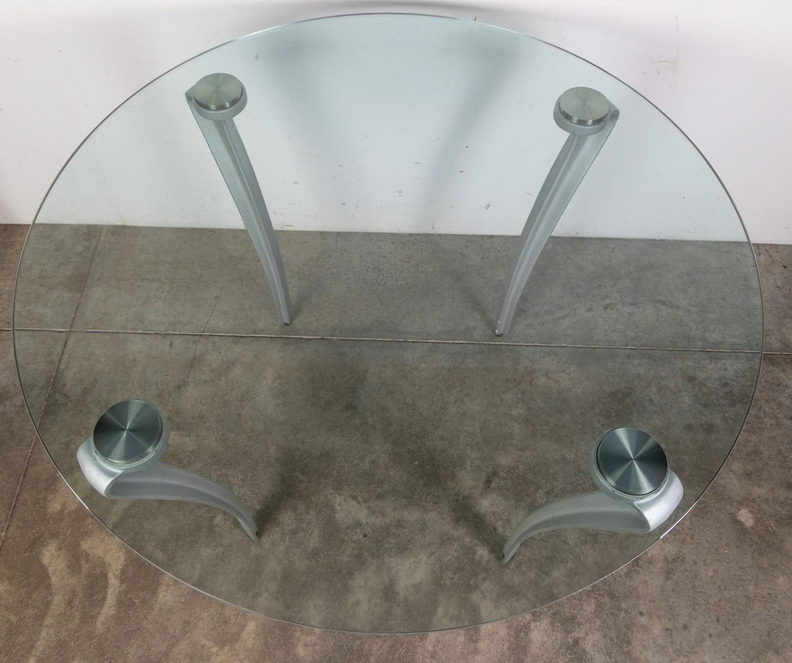 Post Modern Glass "Curva" Dining Table & Grey Leather "Demi" Chairs - 6