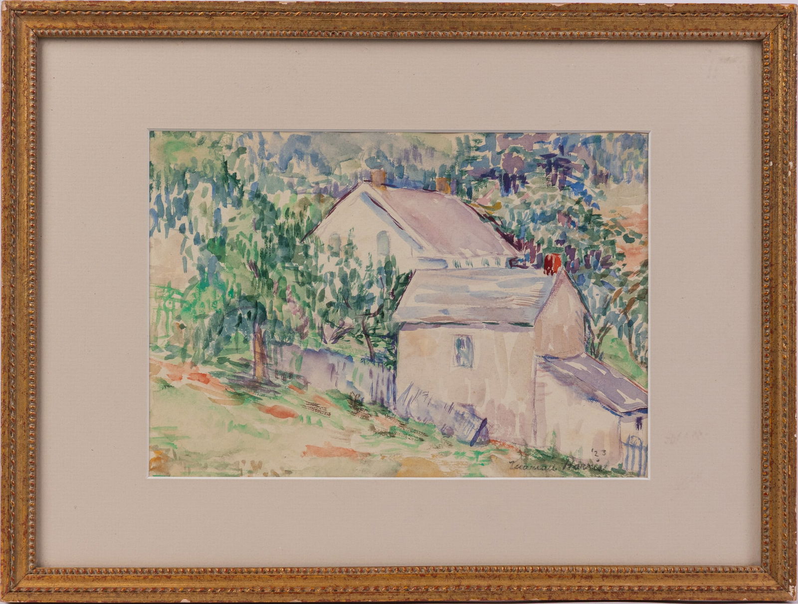 Marian D. Harris (1904-1988) | Original Watercolor: Marian D. Harris was an American artist from Philadelphia, active throughout much of the 20th century, known for her expressive watercolors and oil pastels. This piece, an original watercolor,
