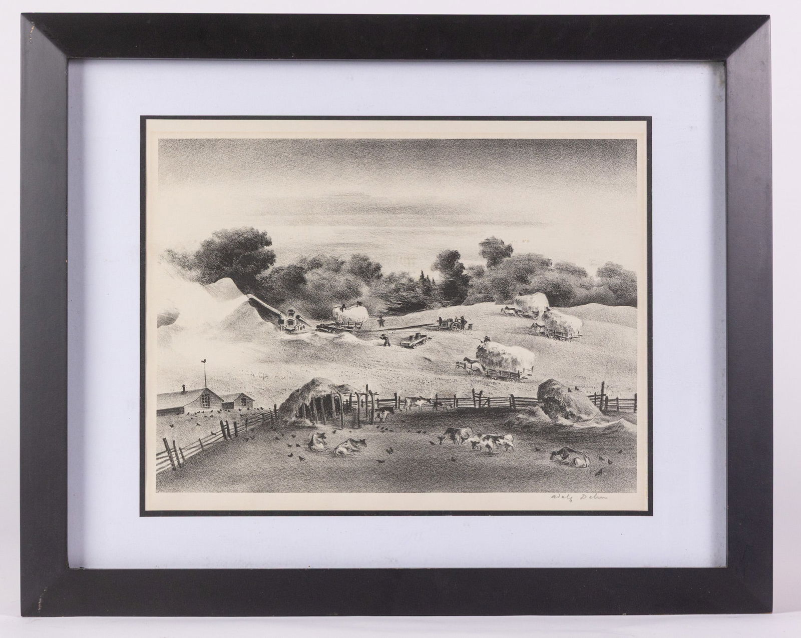 Adolf Dehn (1895-1968) | "Threshing" Signed Lithograph: Most known for his lithographic work, Adolf Dehn was an American artist active throughout the late 19th and early 20th century who helped to define significant movements in art such as regionalism,